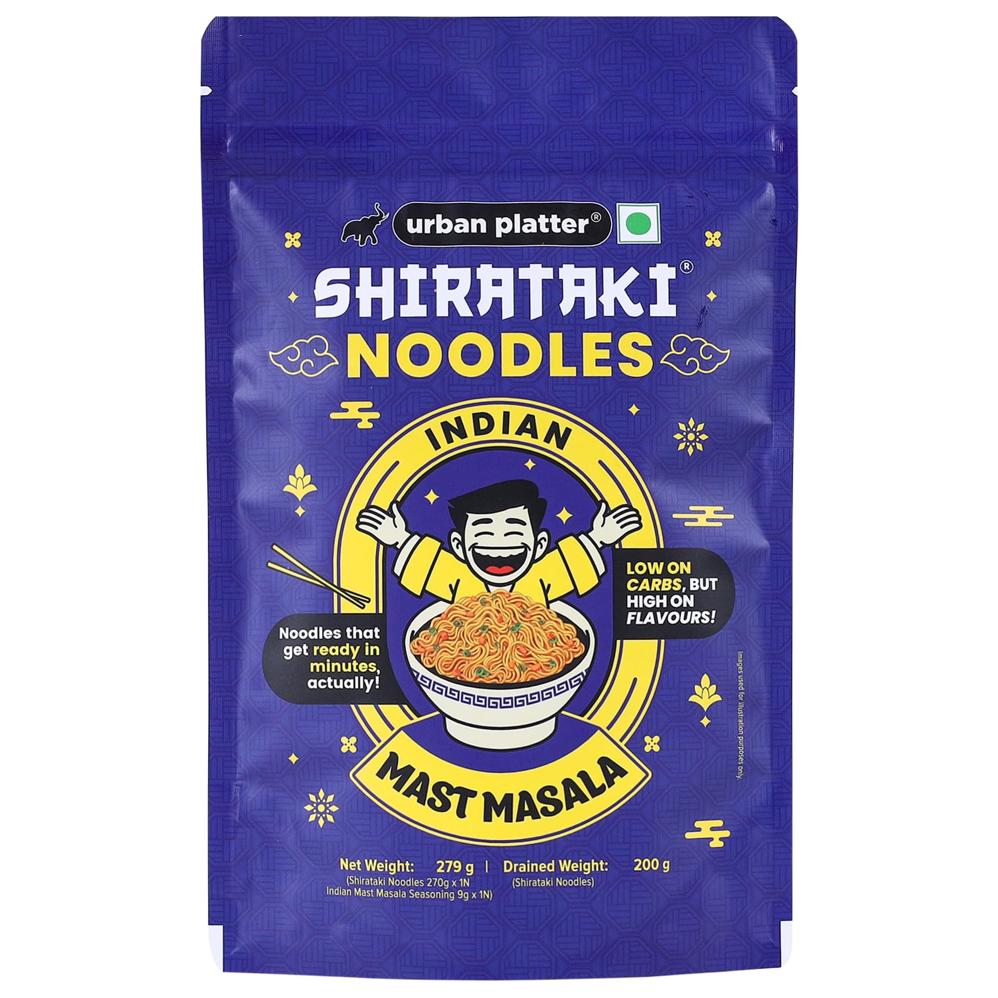 Urban Platter Indian Mast Masala Shirataki Noodles, 279g (Konjac Noodle | Keto-friendly, Low-Carb, Fat-free | Zesty Indian Masala | Ready in Minutes)