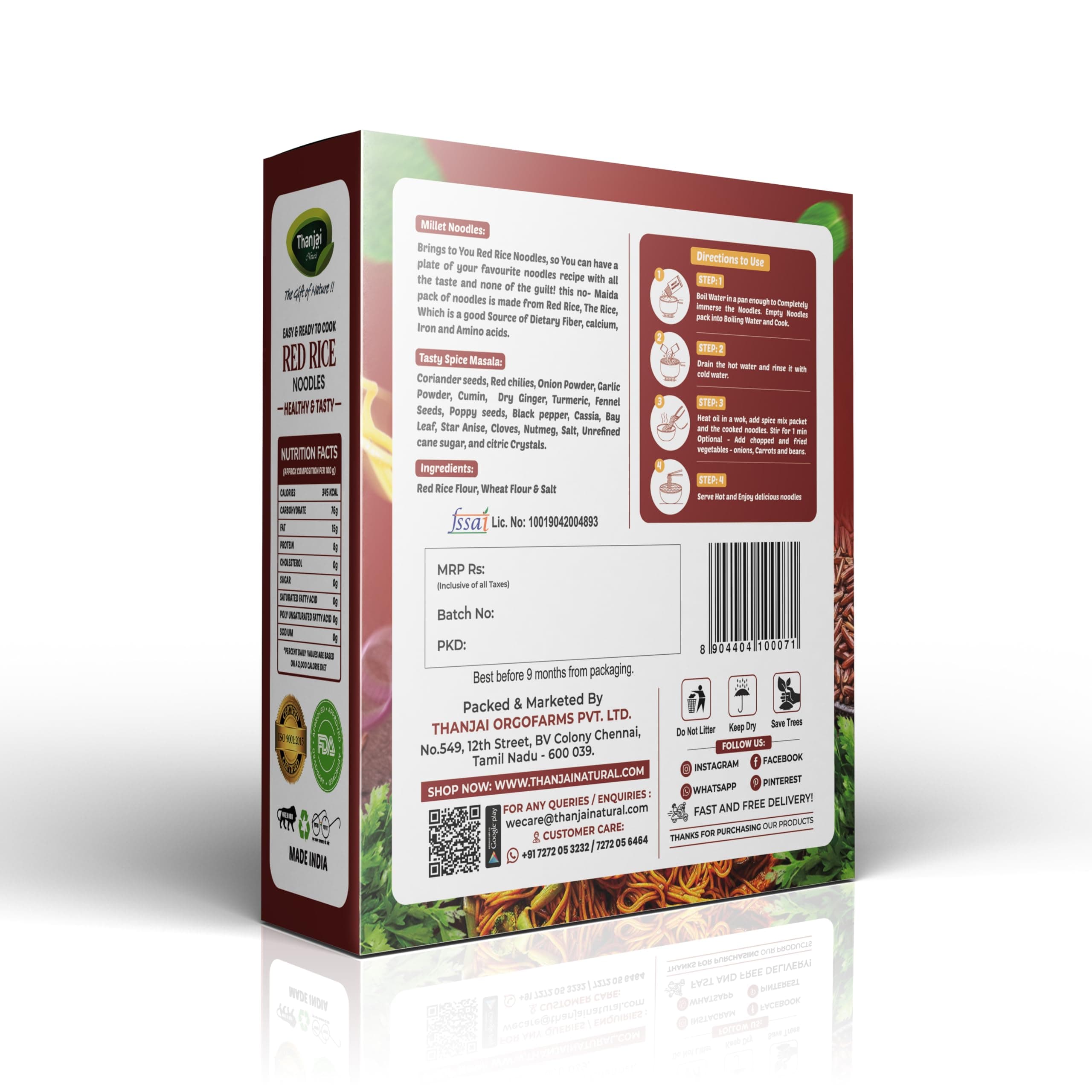 Thanjai Natural Red Rice Millet Noodles 180 Grams X 2 (360 Grams) Of Homemade Natural Millet Noodles(No Preservatives, No Chemicals, No Artificial Extract), Vegetarian — image 3