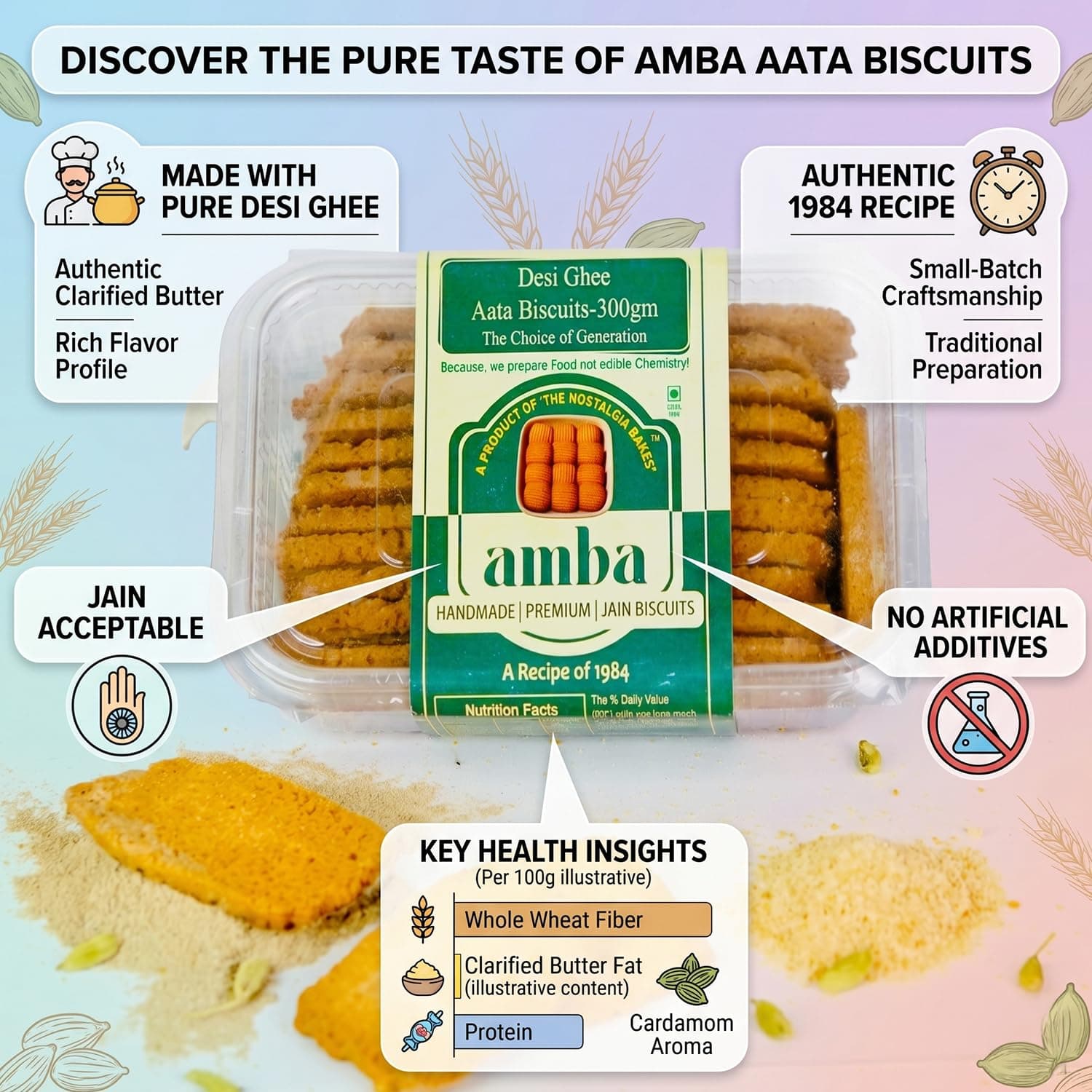 Amba Handmade Jain Biscuit & Sugar Free Suji Rusk Combo Pack | Traditional Desi Ghee Atta Biscuits & Crispy Tea-Time Toast | Premium Nostalgic Bakery Snacks — image 4