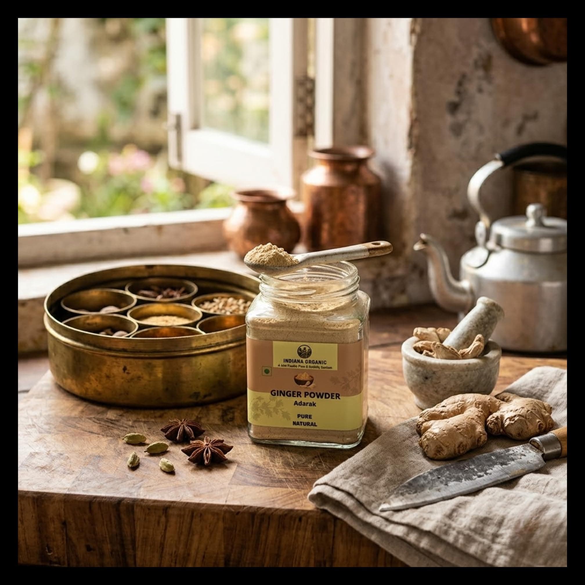 Indiana Organic Pure Ginger Powder (Adarak) 200g | Manually Cleaned Dry Ginger Sonth Masala | Freshly Ground on Order | No Added Preservatives, No Onion No Garlic | Glass Jar Packaging — image 7