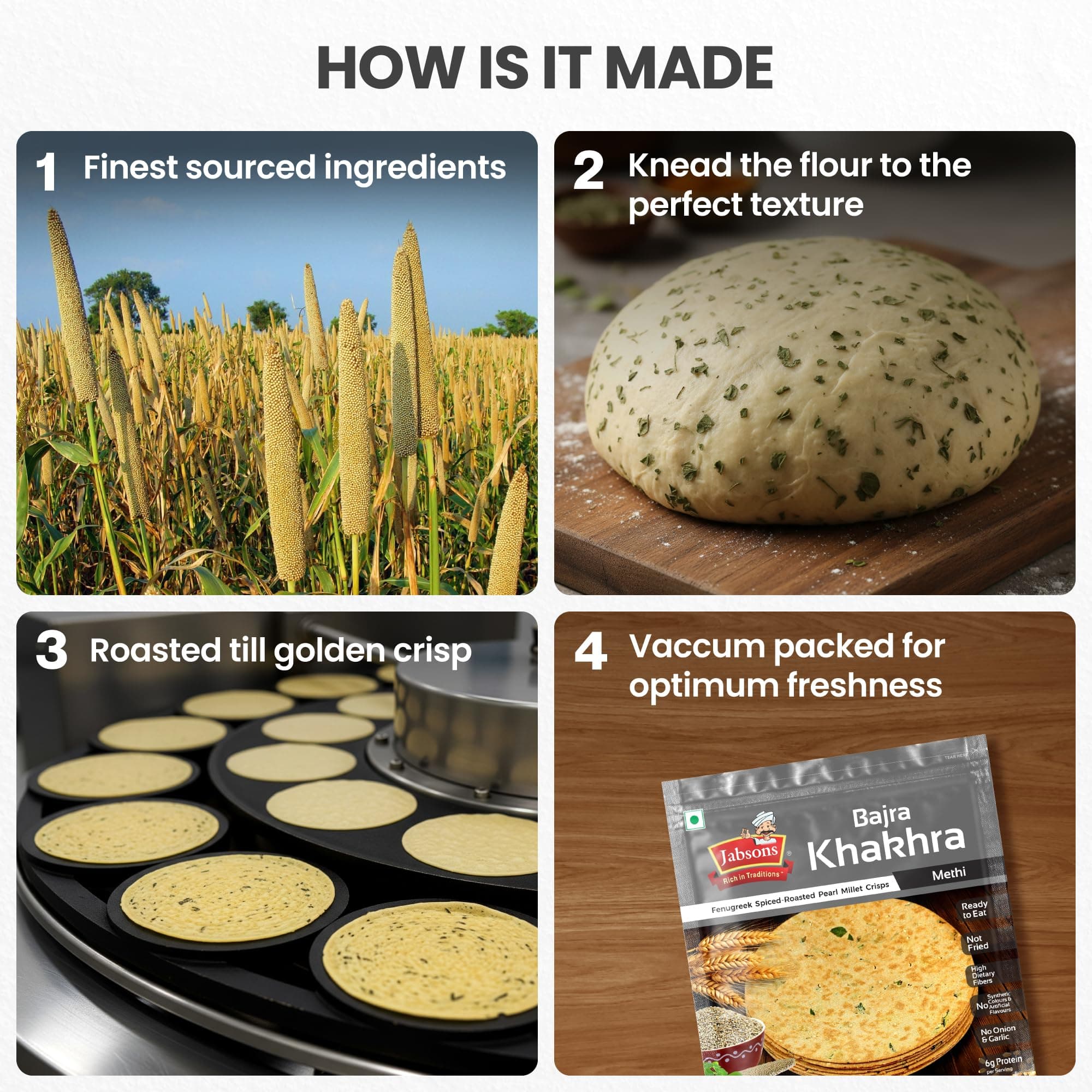 Jabsons Roasted Bajra Methi Khakhra,180 gm | No Onion No Garlic| Ready To Eat Vacuum Sealed | Crispy Bajra Methi Flatbread | Healthy Indian Tea Time Snack | Diet-Friendly Gujarati Khakhra — image 6