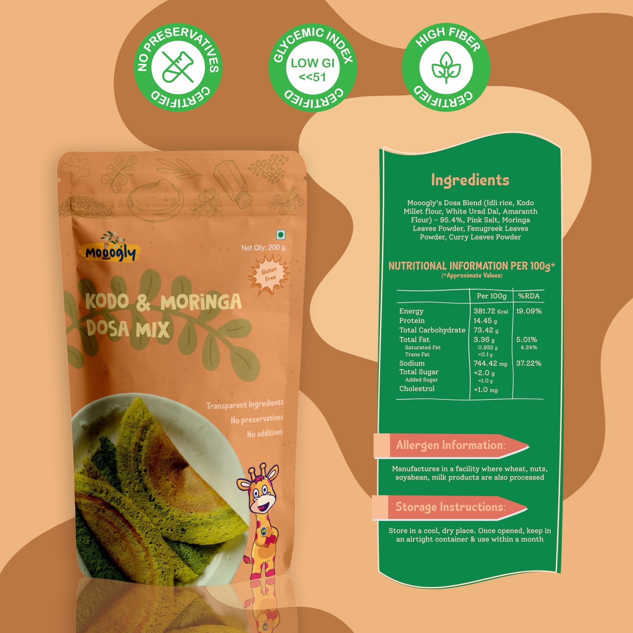 Kodo & Moringa Dosa Mix 200g - Gut Friendly Instant Breakfast | Vegan & Gluten-Free | High Protein & Fiber | No Additives or Preservatives | Easy to Cook Instant Chilla Mix for Busy Morning — image 4