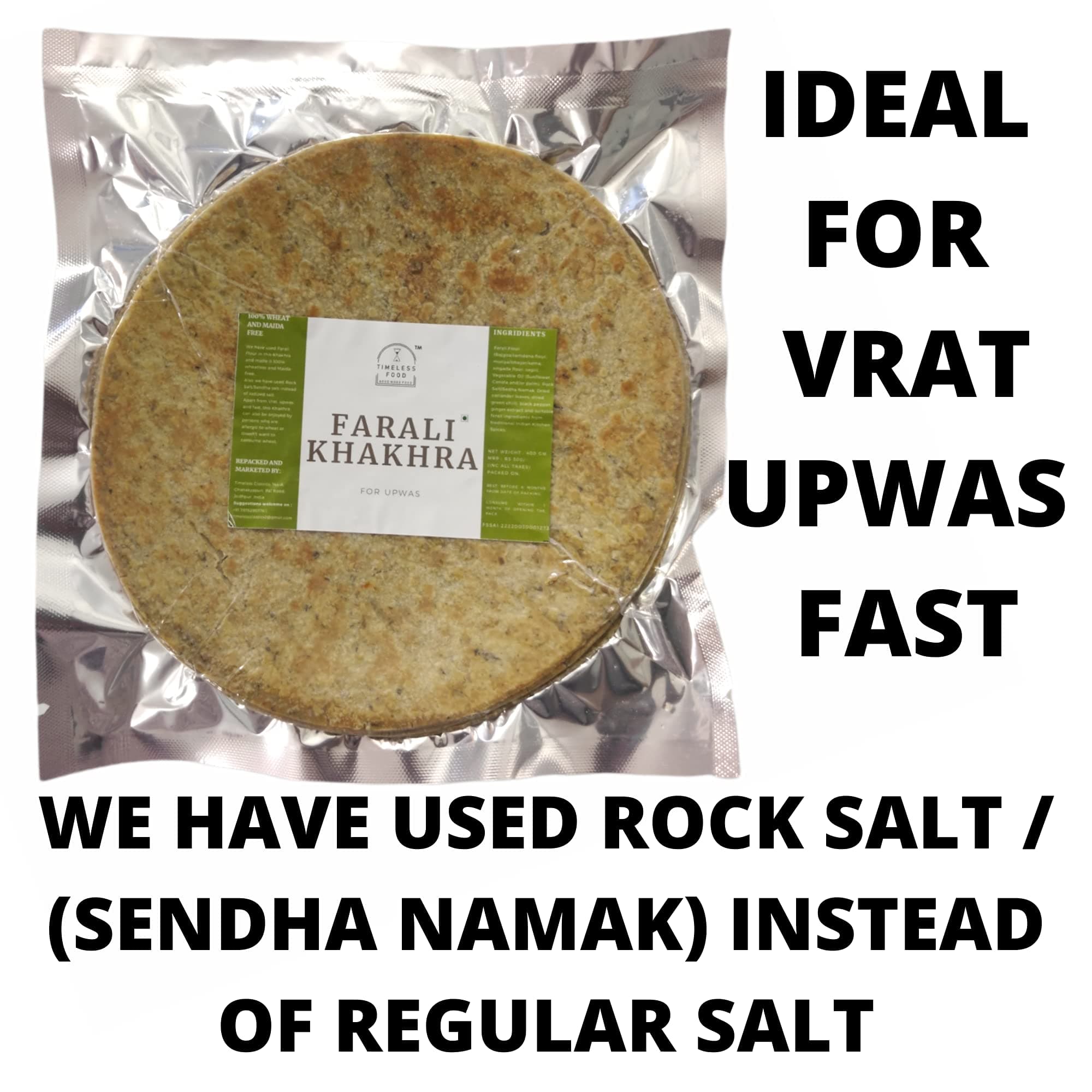 Timeless Food Farali Khakhra for Upwas & Vrat 400g | Wheatless Sahgar Khakhra for Fasting | Vacuum Pack | Healthy & Crunchy Snack — image 4