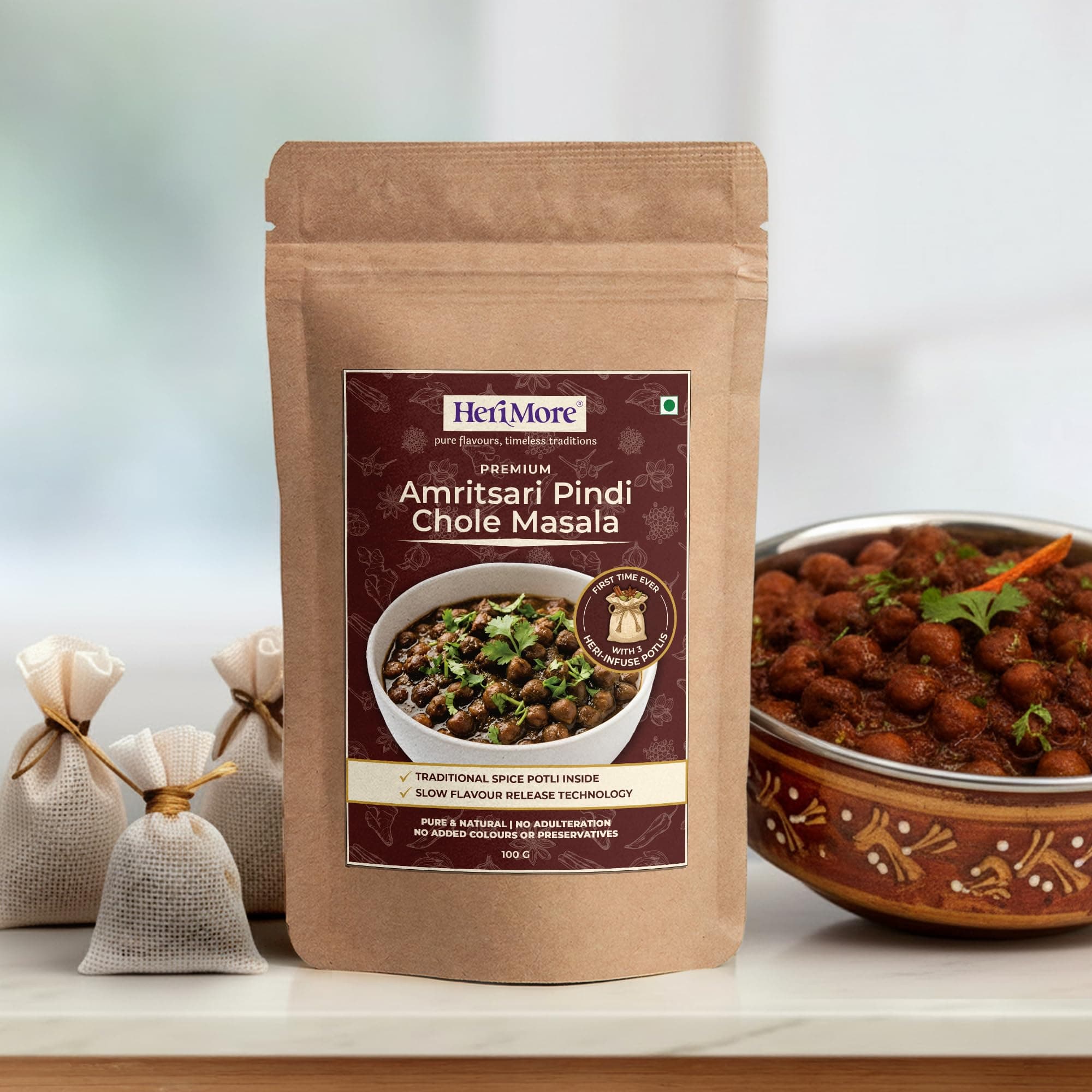 HeriMore Amritsari Pindi Chole Masala, 100g | Authentic Punjabi Chole Spice Powder, Jain Friendly, No Onion Garlic, Natural & Preservative-Free — image 4