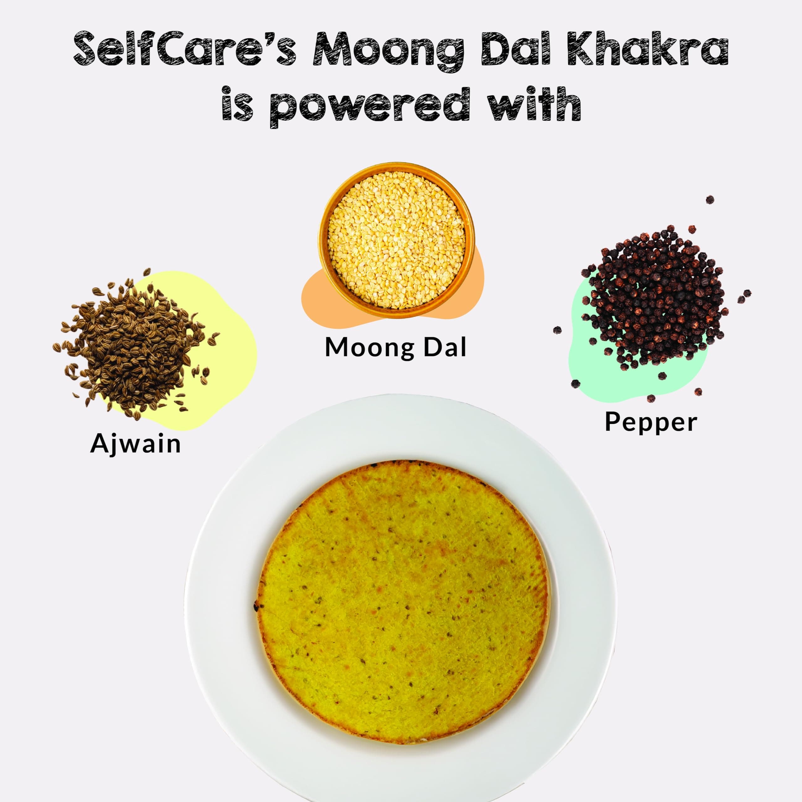 SelfCare By Suman Agarwal Ajwain Moong Dal Khakhra Pack of 1 250g | Roasted-Healthy-Snacks-Crackers-Namkeen-Grocery | Crispy & Chatpata - Tae time - Eat with Dip | Gluten Free - Jain & Travel Friendly — image 2