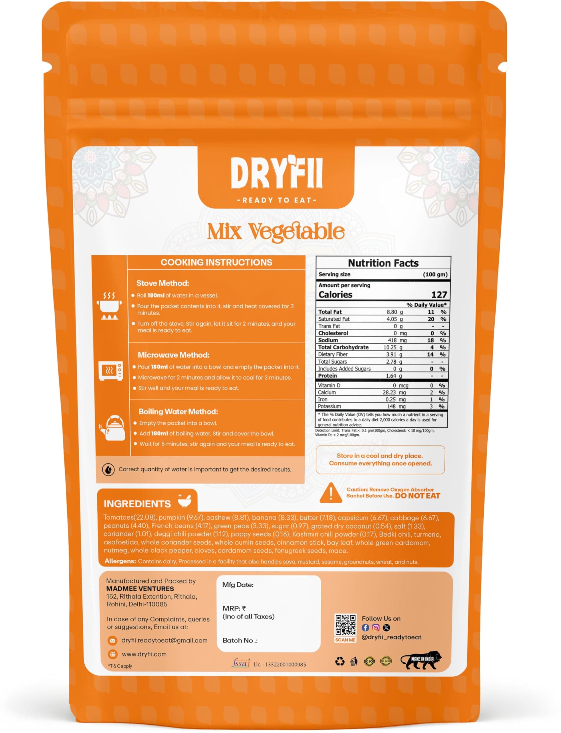 Dryfii Ready-to-Eat Dal Paratha (5 Pcs Parathas) with Jain Mix Veg | Veg Combo Meal | Pure Vegetarian — image 3
