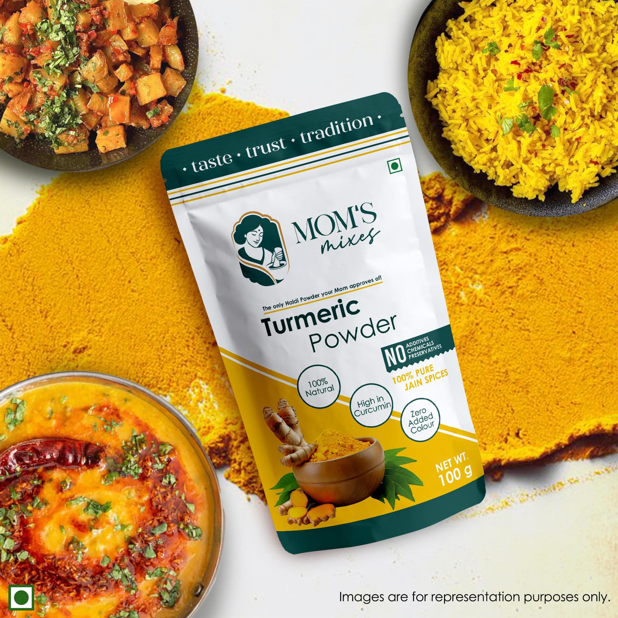 Mom’s Mixes Turmeric Powder (Haldi) | High Curcumin | Pure & Natural | No Preservatives | No Onion No Garlic (Jain Friendly) | Meghalaya Haldi | 100g — image 8