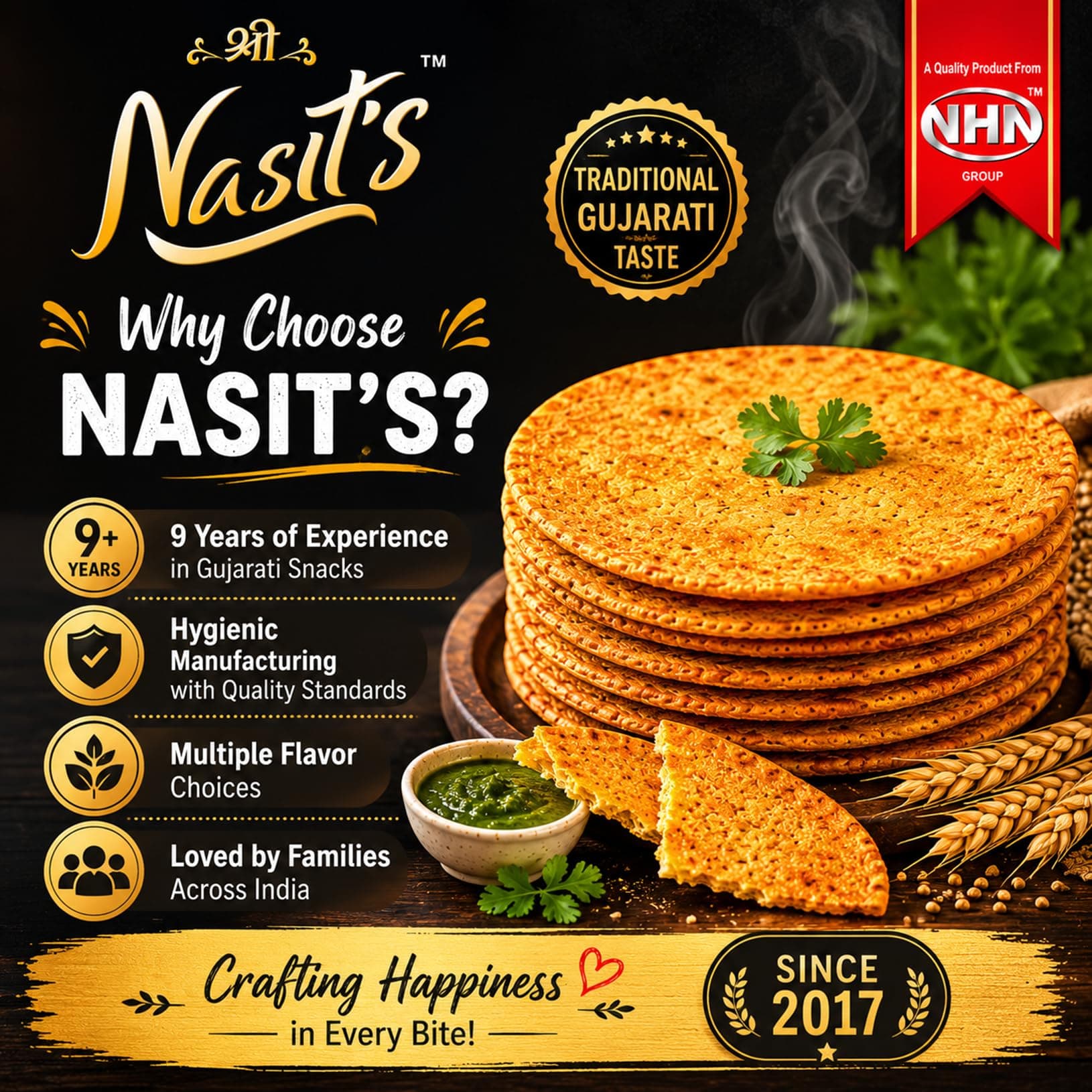 Nasit’s Bhakhri | Thick & Crispy Gujarati Breakfast Snack | Ready to Eat Traditional Bhakhri | Available in Multiple Flavors (Chilli Coriander) — image 6
