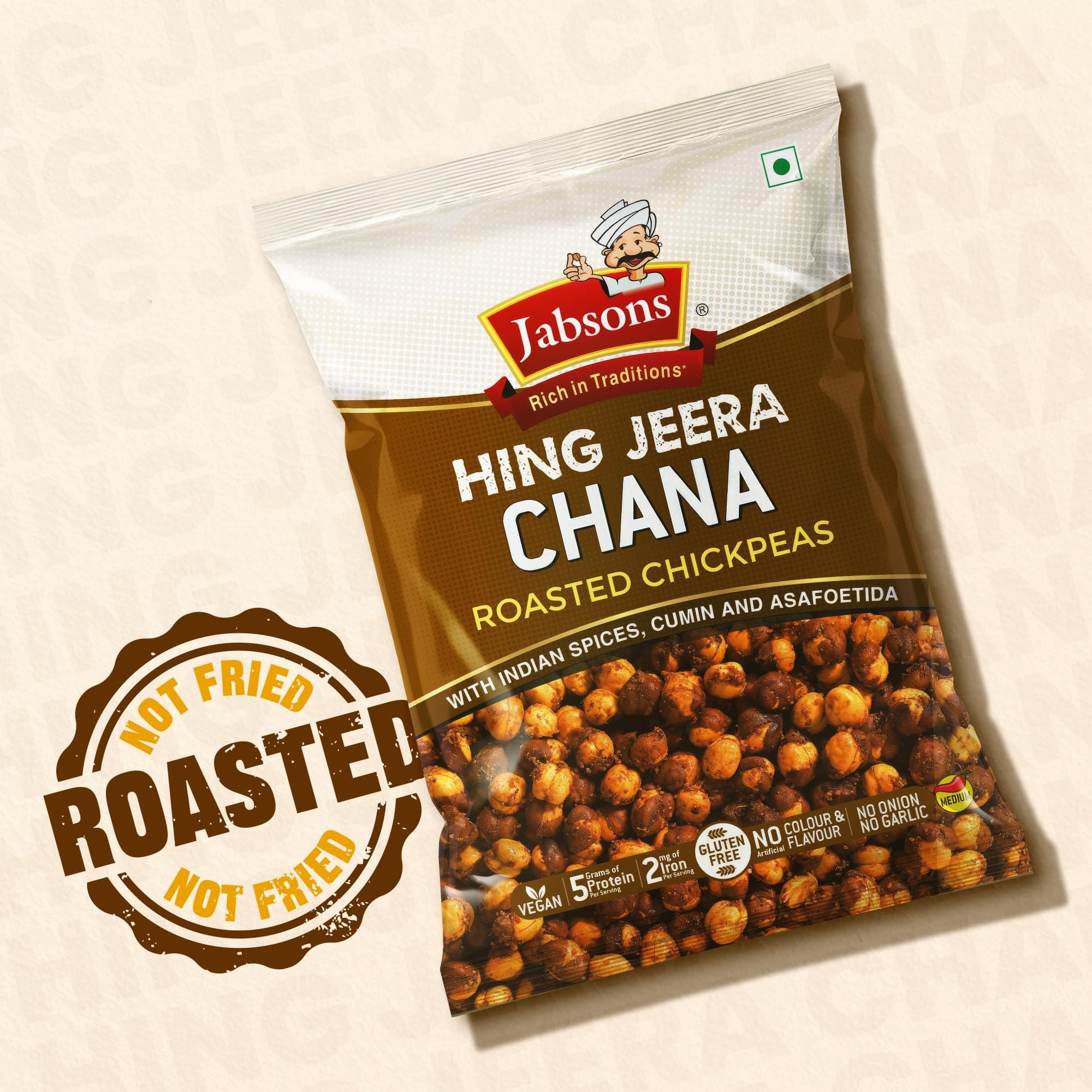 Jabsons Roasted Chana Hing Jeera | Contains Black Chana, Chilli Powder, Indian Spices for Flavour | 100% roasted | Gluten-Free Crunchy Protein Snacks | Bhuna Chana Masala with Iodized Salt | No Onion No Garlic | 150g — image 4