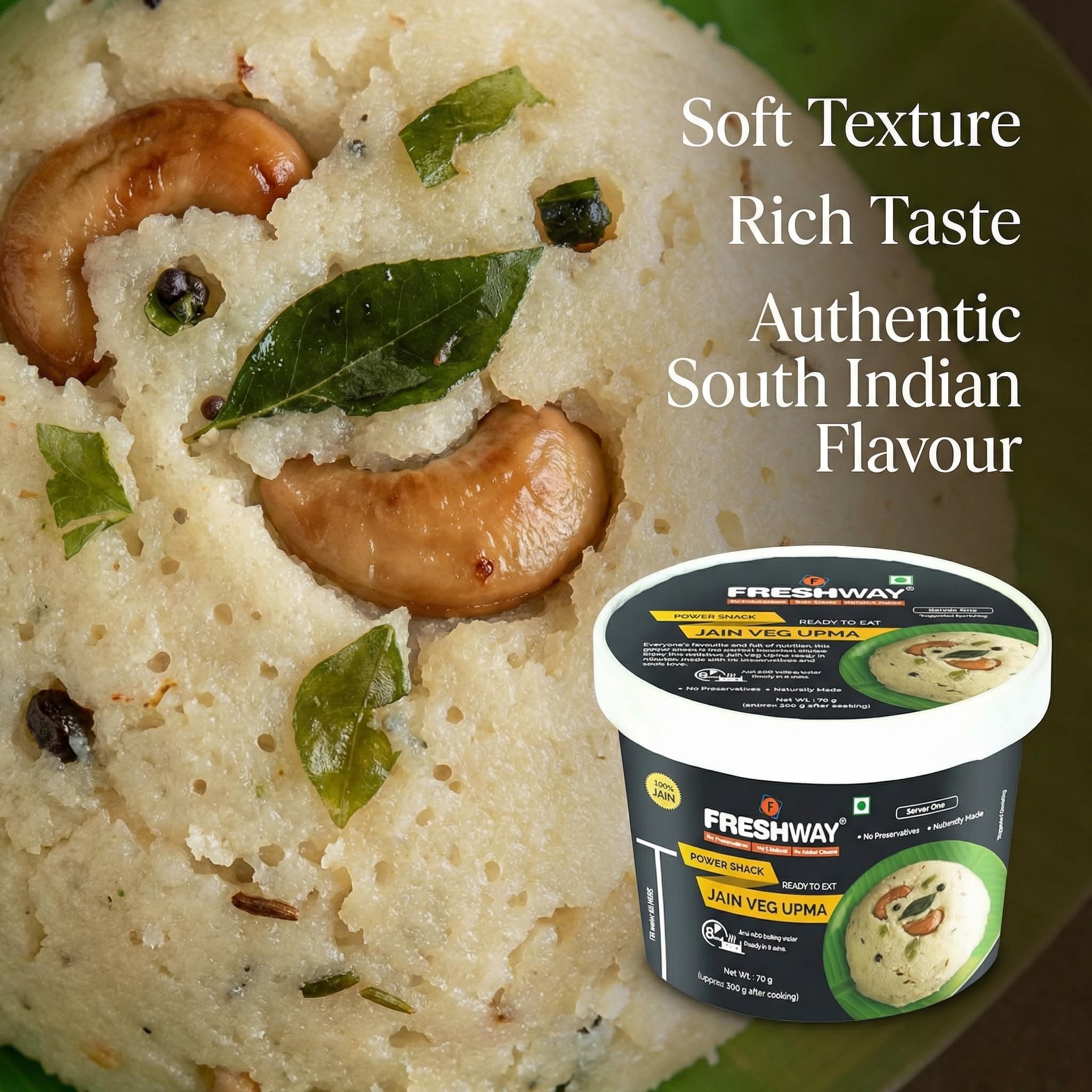 Freshway Jain Special Veg Upma Pack of 6 | Ready to Eat Indian Breakfast & Snack | 100% Jain No Onion & Garlic Free | Healthy Nutritious & Preservative Free | Quick & Convenient for Travelers, Office, Students & Home — image 4