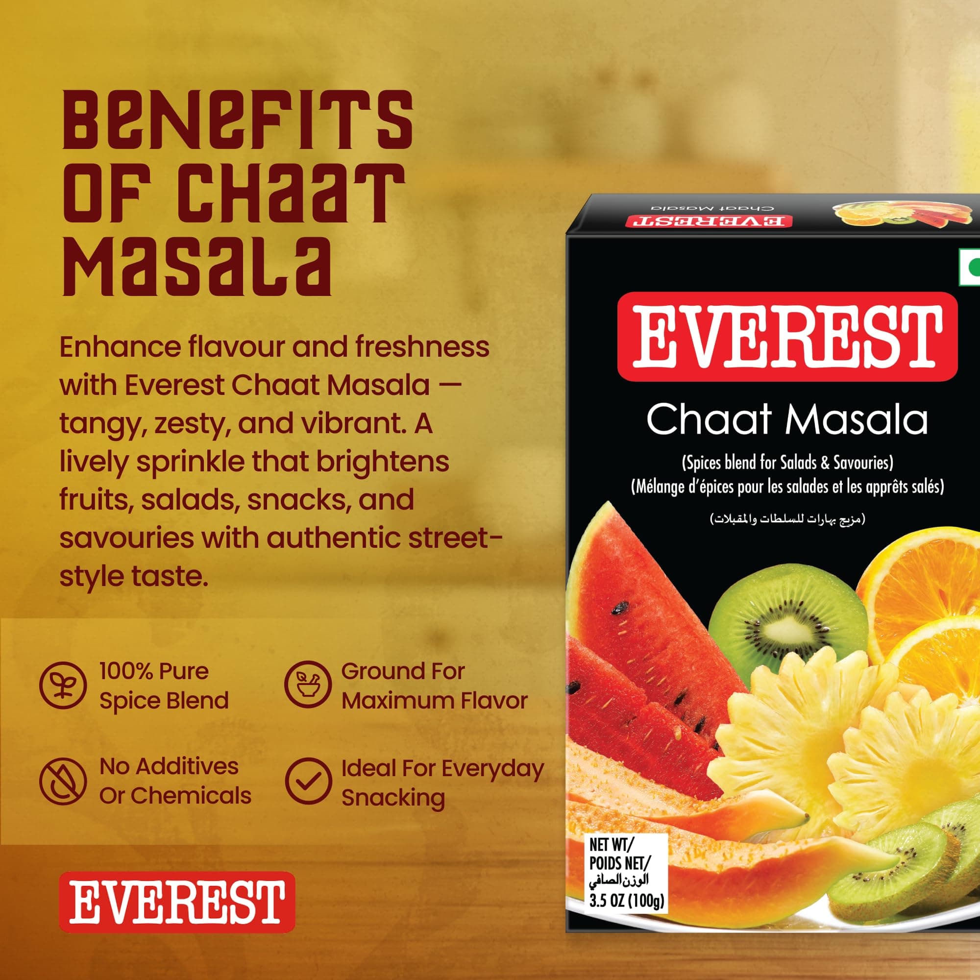 Everest Chaat Masala – 100g | Tangy & Flavourful Chaat/Chat Masala Powder for Snacks, Fruits, Salads & Street-Style Dishes — image 6