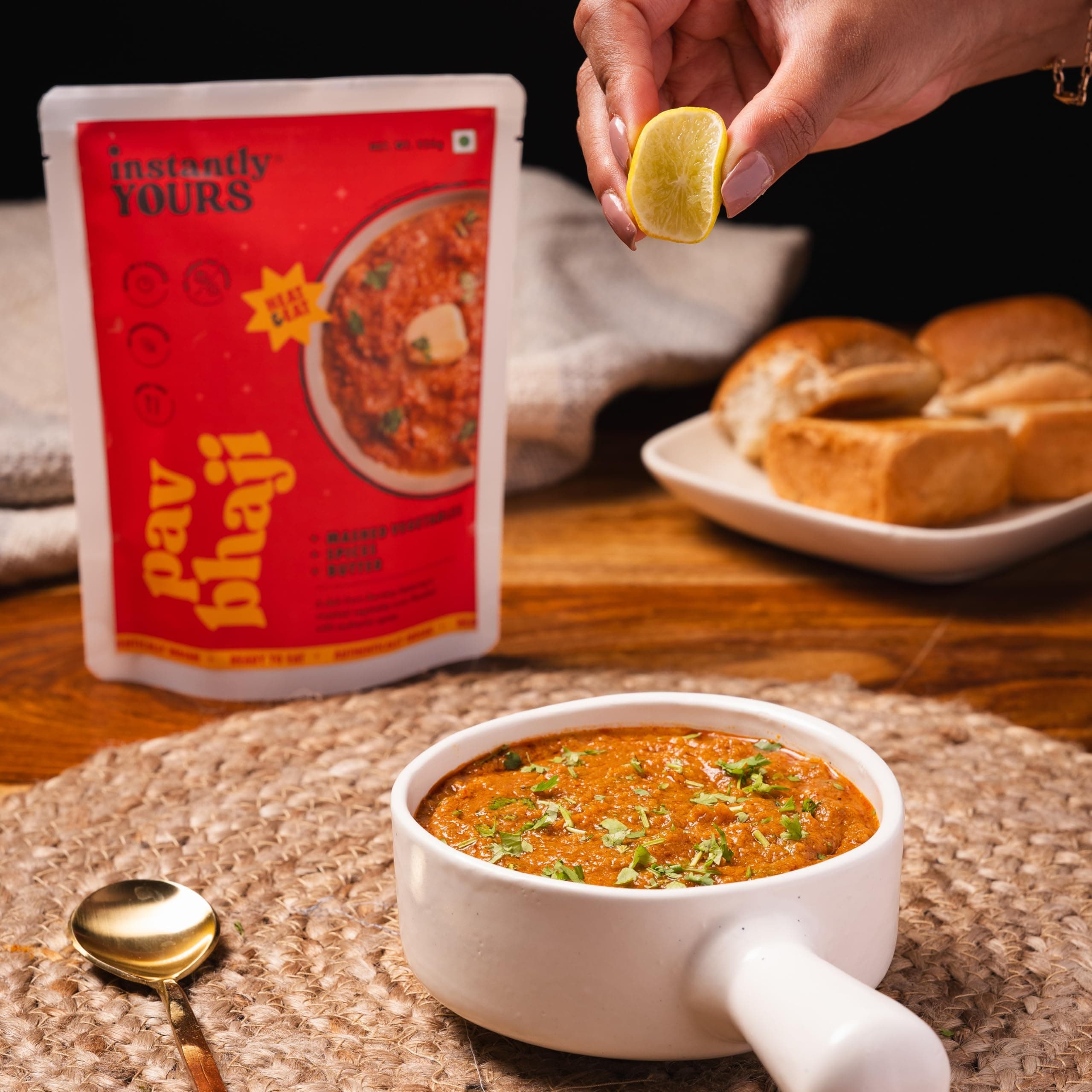 Instantly Yours Ready to Eat Pav Bhaji 450 gm (Pack of 2) | Hygiene Street Food | Just Heat and Eat | Mashed Vegetables and Butter (No Onion No Garlic)(jain) — image 3