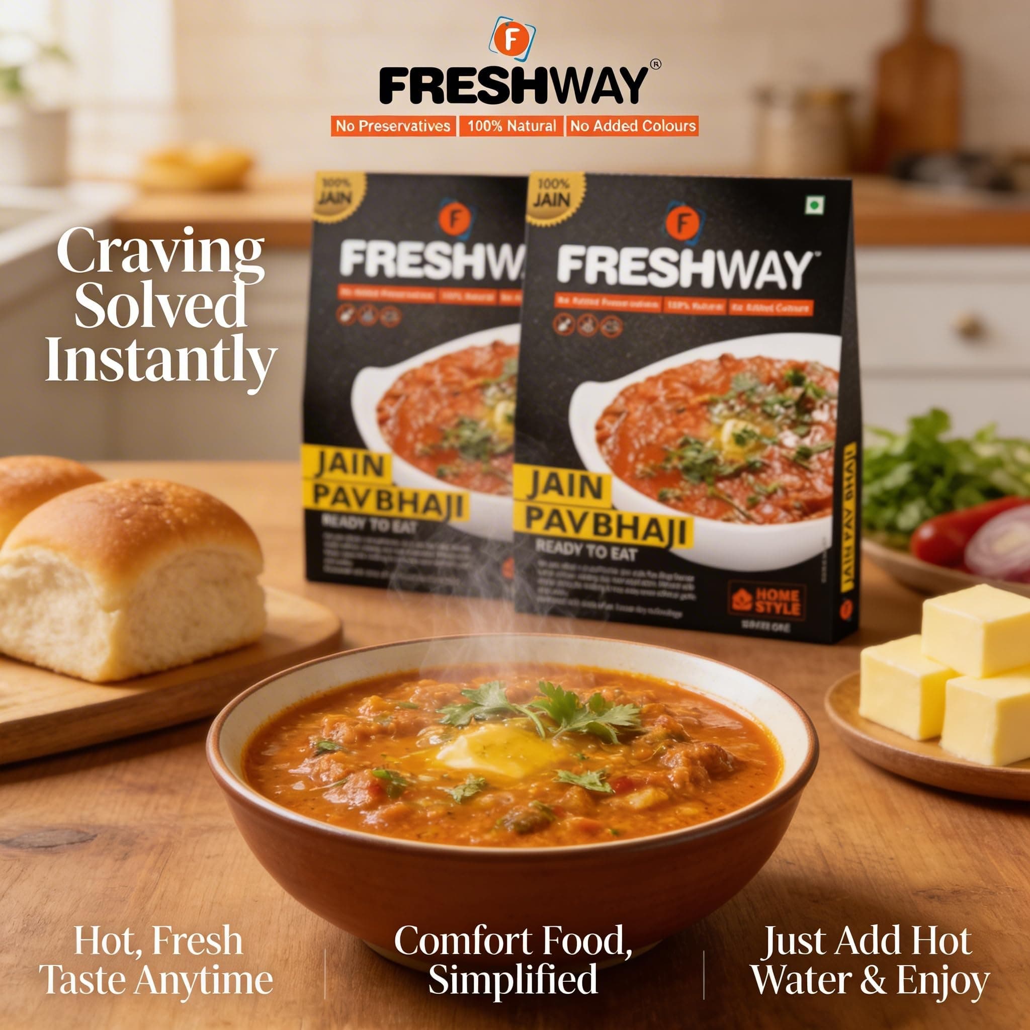 Freshway Pack of 2 (Jain Pav Bhaji & Jain Pav Bhaji) Ready to Eat Freeze Dried with No Added Preservative & Colors — image 3