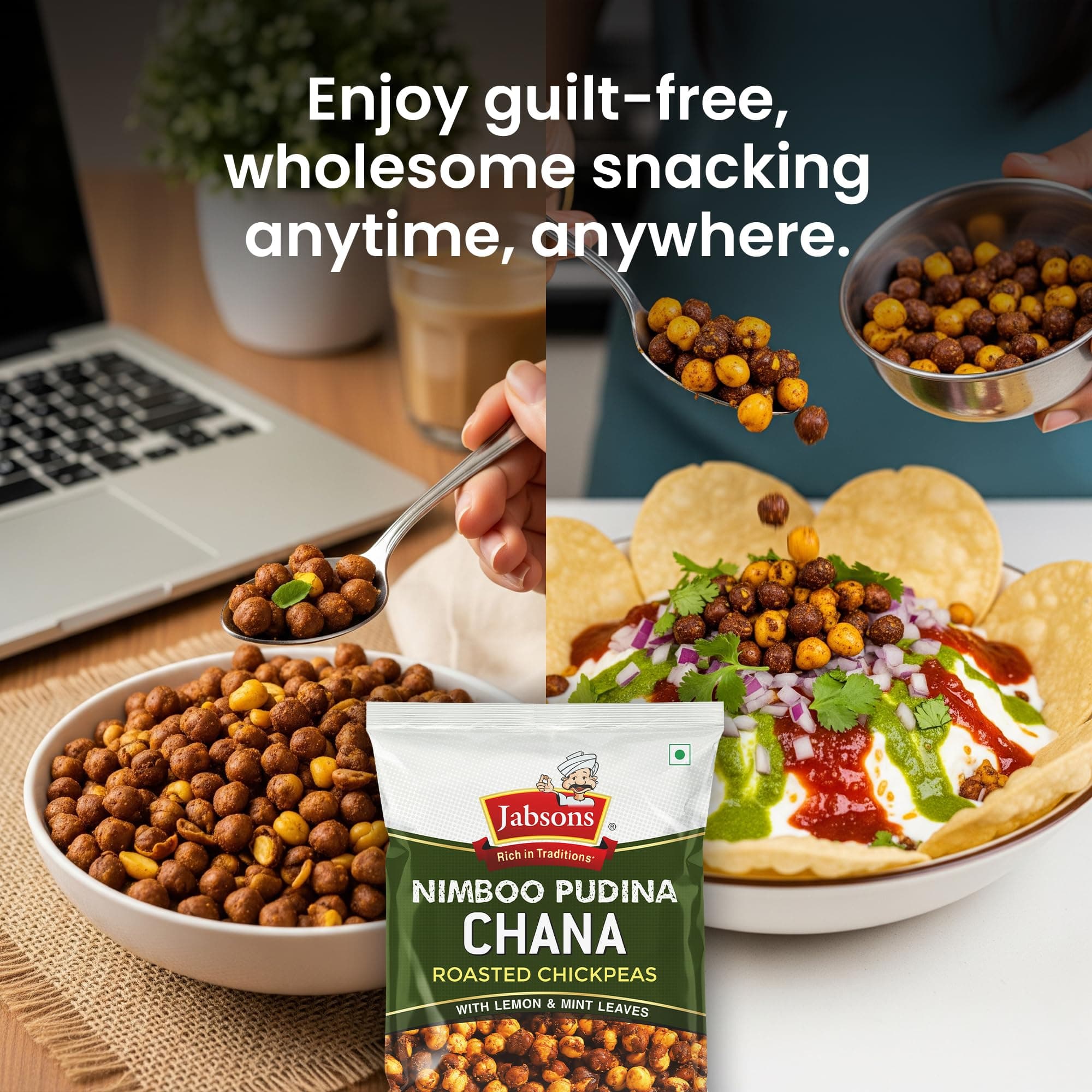 Jabsons Roasted Chana Nimboo Pudina Flavour - 150gm With No Onion & Garlic | Desi Roasted Namkeen Snacks| Gluten-Free Crunchy Protein Snack | Nimbu Pudina Bhuna Chana - Ready to Eat — image 7