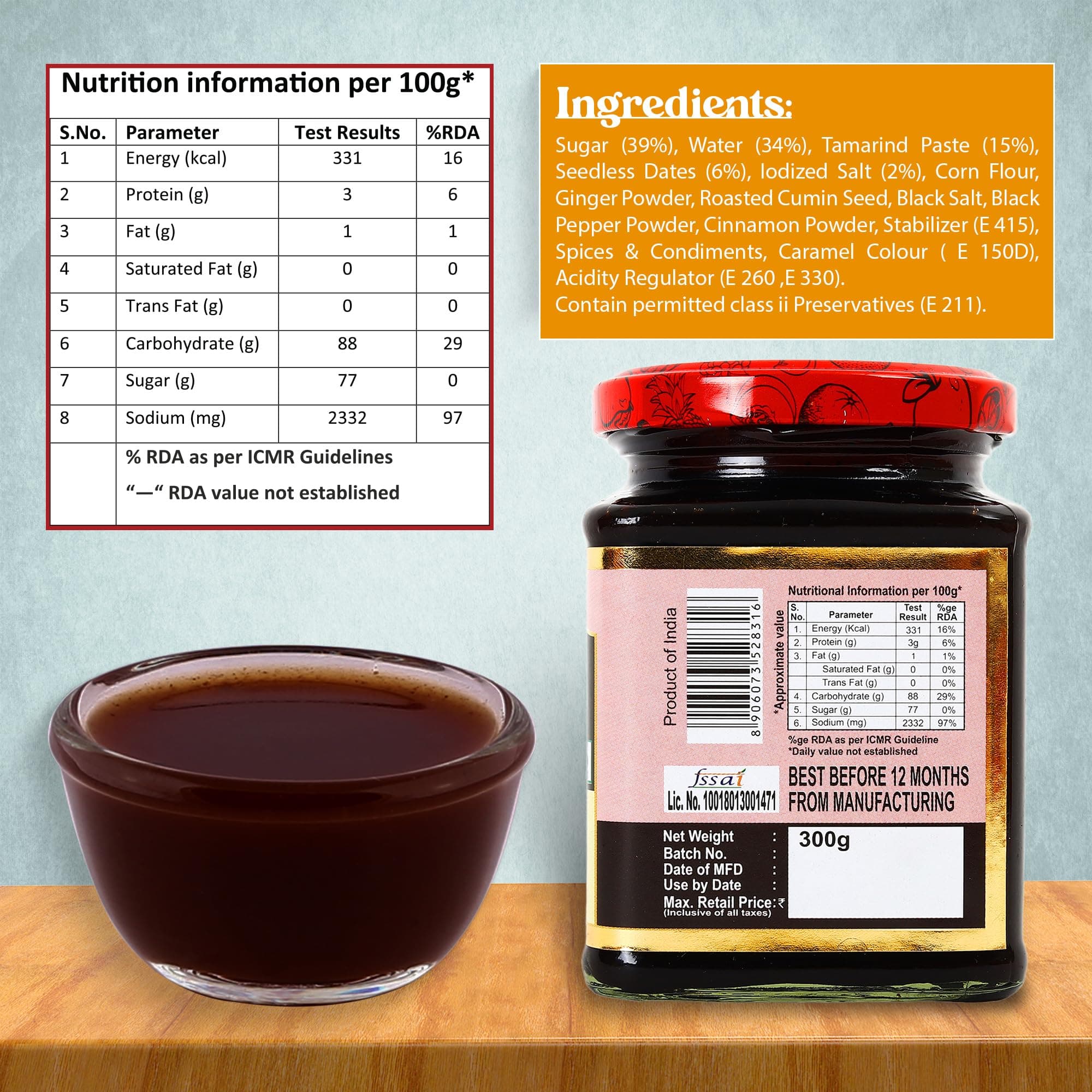 Chokhi Dhani Tamarind Date Chutney 300g Each (Pack of 2) | Authentic Imli Khajoor Ki Khatti Meethi Chutney | Sweet & Tangy Dip for Chaat, Samosa & Snacks | Jain-Friendly | No Preservatives — image 2