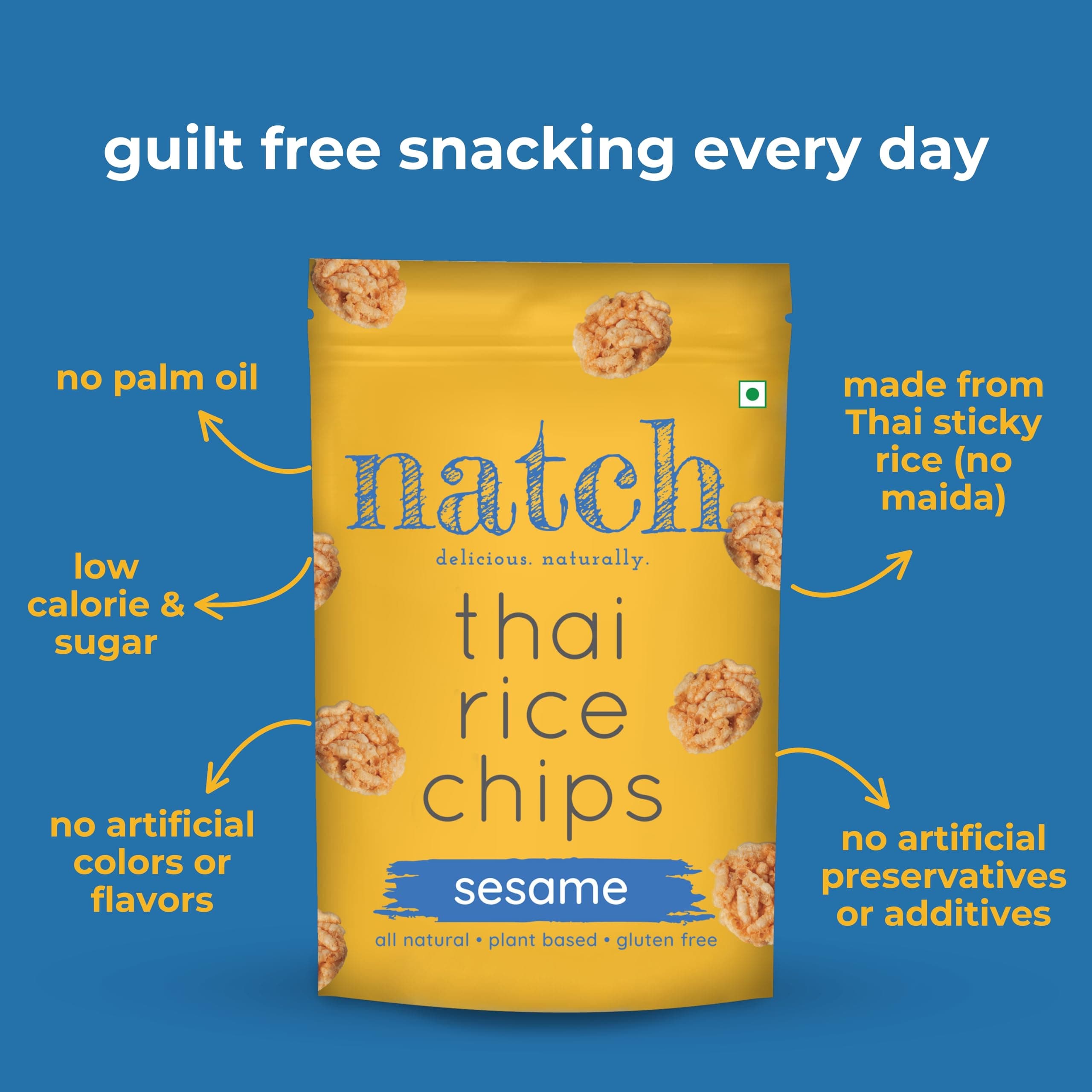 Natch Thai Sticky Rice Chips, Gluten Free, Vegan, Party Family Pack, All Natural Crunchy Crackers (Sesame) 100 Gm — image 3