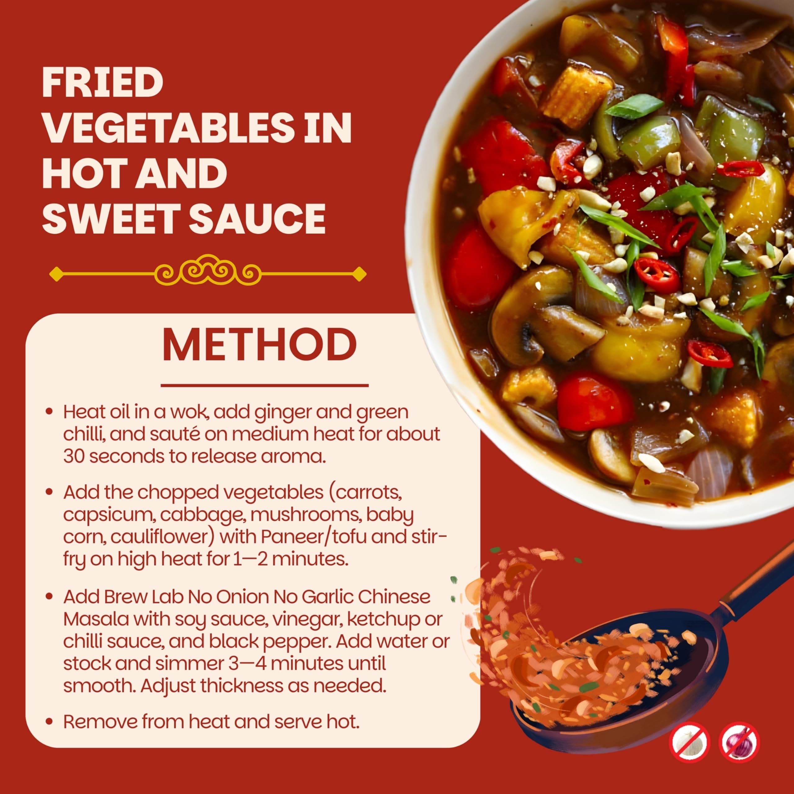 Brew Lab No Onion No Garlic Chinese Masala | Jain Chinese Spice Mix | Authentic Indo-Chinese Flavour | MSG Free | 100% Pure Spices | For Noodles, Fried Rice & Manchurian — image 4