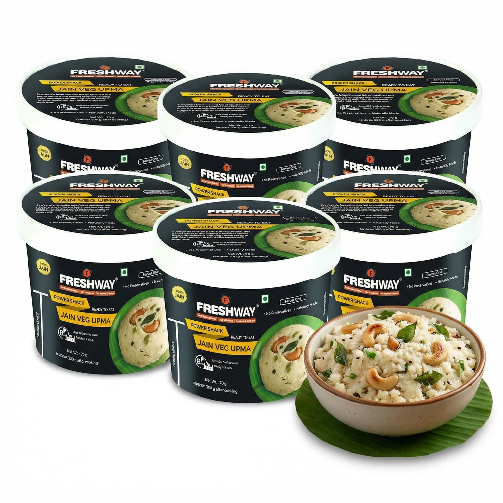 Freshway Jain Special Veg Upma Pack of 6 | Ready to Eat Indian Breakfast & Snack | 100% Jain No Onion & Garlic Free | Healthy Nutritious & Preservative Free | Quick & Convenient for Travelers, Office, Students & Home — image 2