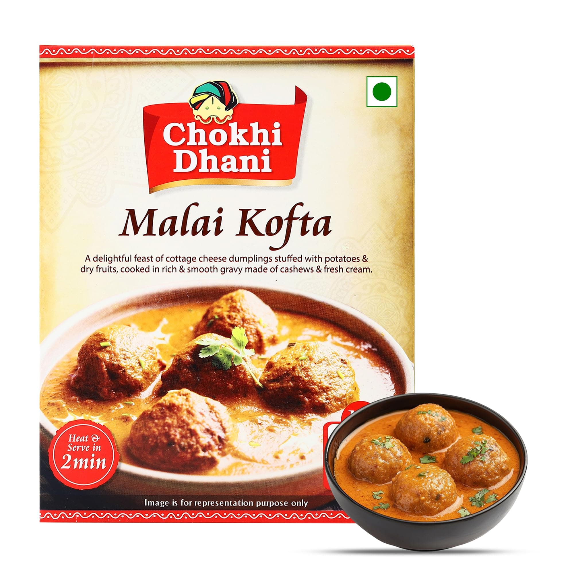 Chokhi Dhani Malai Kofta Ready to Eat 300g | Paneer Kofta in Rich Cashew Cream Gravy | Authentic North Indian Curry | 2 Min Heat & Serve | Veg