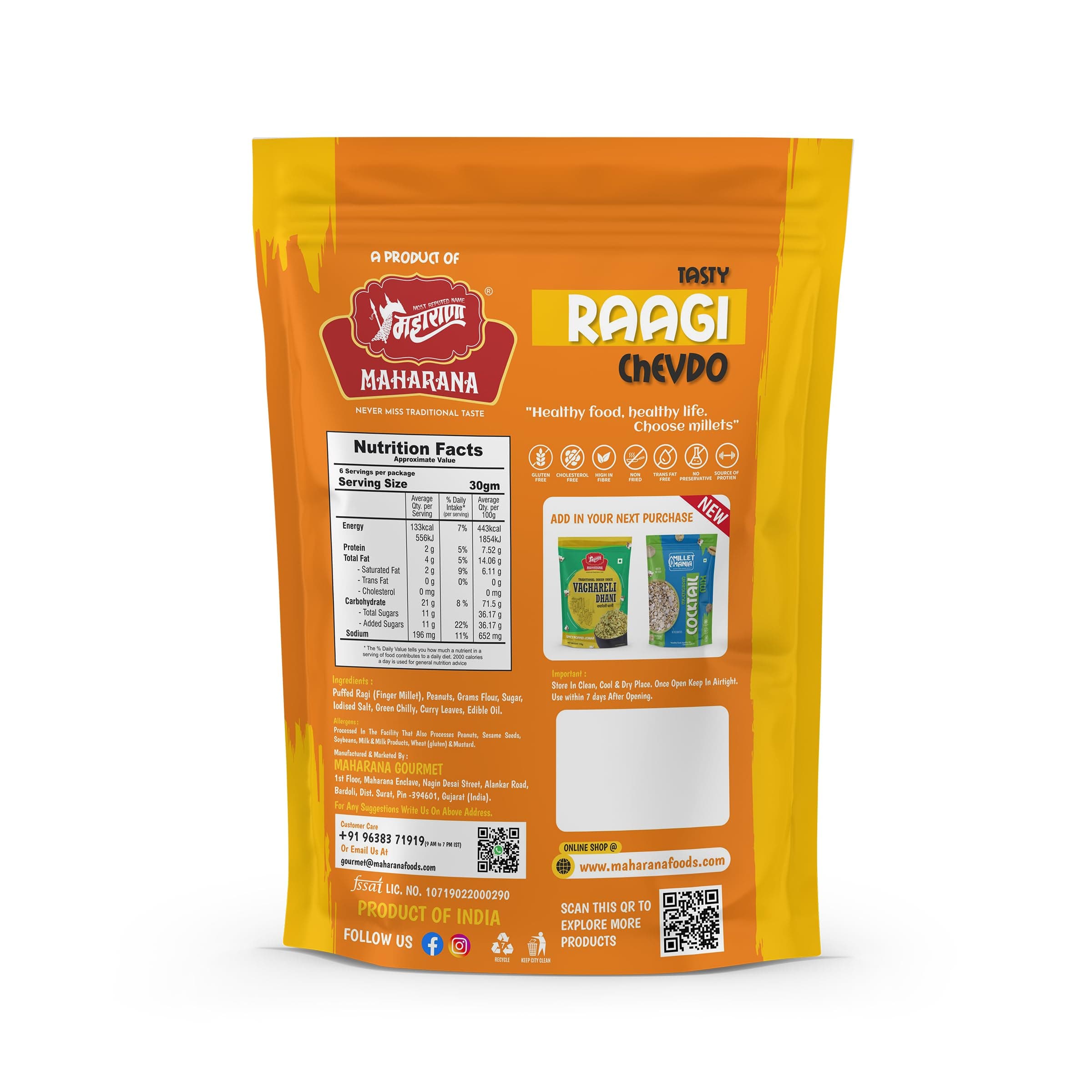 Maharana Tasty Ragi Chevdo - Healthy Roasted Jain Friendly Digestible Crisp & Delicious Teatime Snacks Helps in Weight Loss with Roasted Peanuts for Protein, Fiber, Complex Carbs(190g, Pack of 2) — image 3
