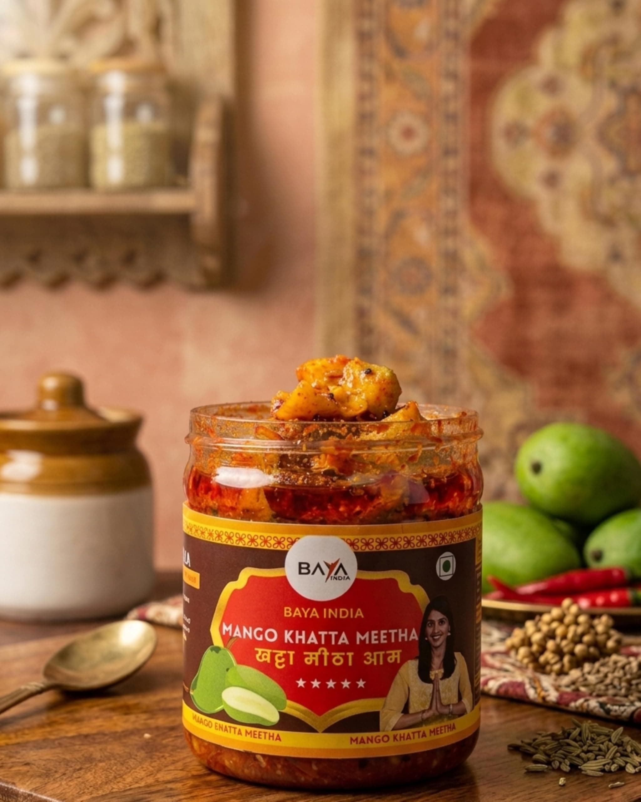 Baya India Khatta Meetha Mango Pickle | Sweet & Tangy Aam ka Achar | Homemade Style | No Chemical & No Preservatives | Traditional Indian Pickle | No Onion No Garlic | 250g Plastic Jar (250g) — image 2
