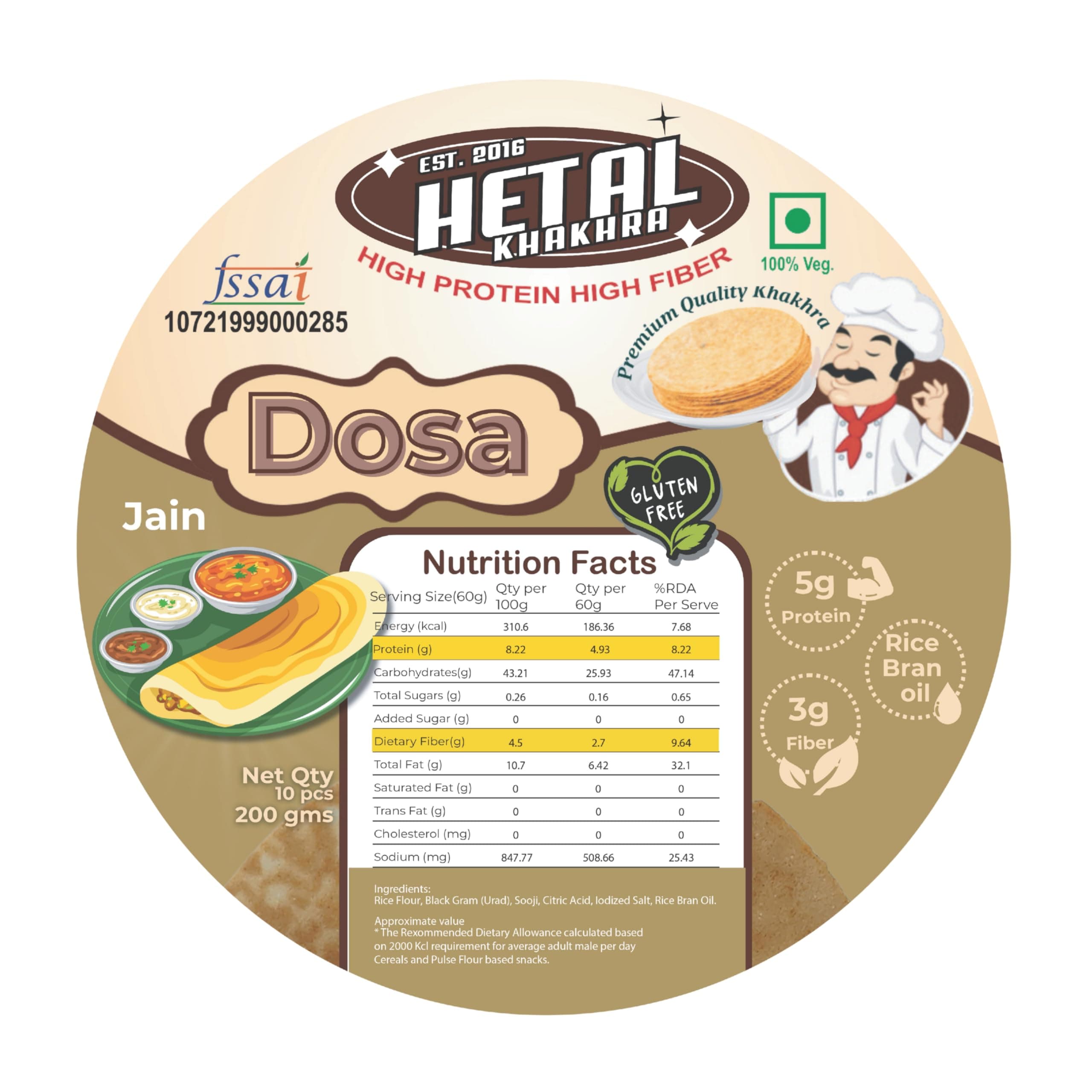 Dhosa Khakhra JAIN | Gluten Free | Crispy| Ready To Eat | High Protein High Fiber| No Palm Oil | 200g Vacuum Pack Of 2 — image 3