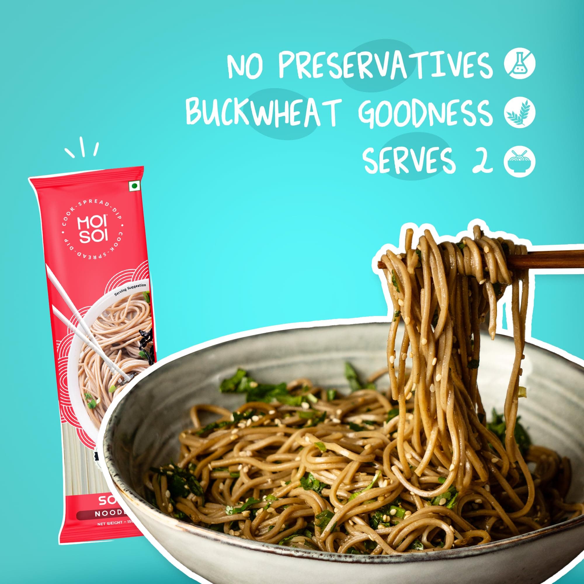 MOI SOI® Healthy Soba Noodles | Made with 30% Buckwheat Flour & 55% Whole Wheat | No Maida, Not Fried | 100% Natural | No Artificial Preservatives or MSG | 150gms (Pack of 1) — image 4