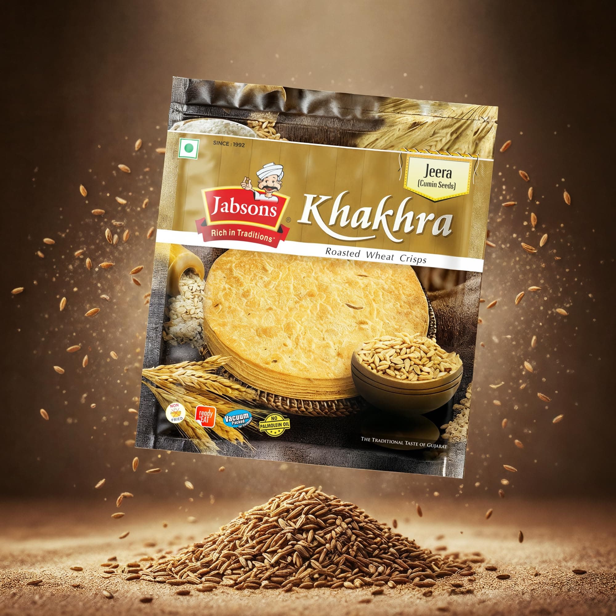 Jabsons Jeera Khakhra 100% Roasted | Pack of 6| No Onion No Garlic Ready To Eat | Vacuum Sealed | Crispy Healthy And Diet-Friendly Indian Tea Time Treat Gujrati Snacks,1.08 Kg — image 9