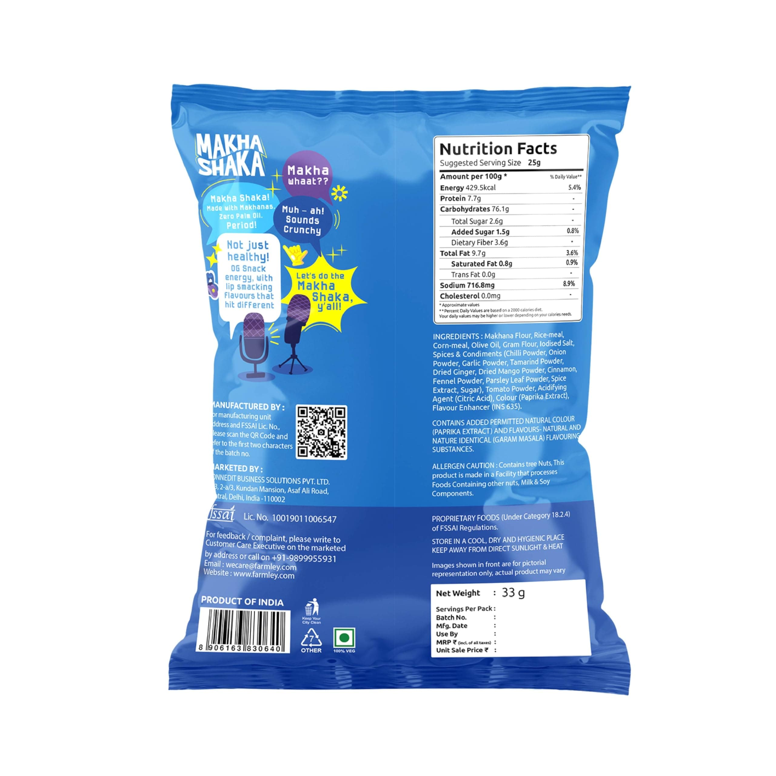 Farmley Makha Shaka Masala Stix Farmley Pillow Pouch 33 g I Healthy Snacks | Namkeen Snacks I Puffed Snacks | Roasted in Olive Oi — image 2