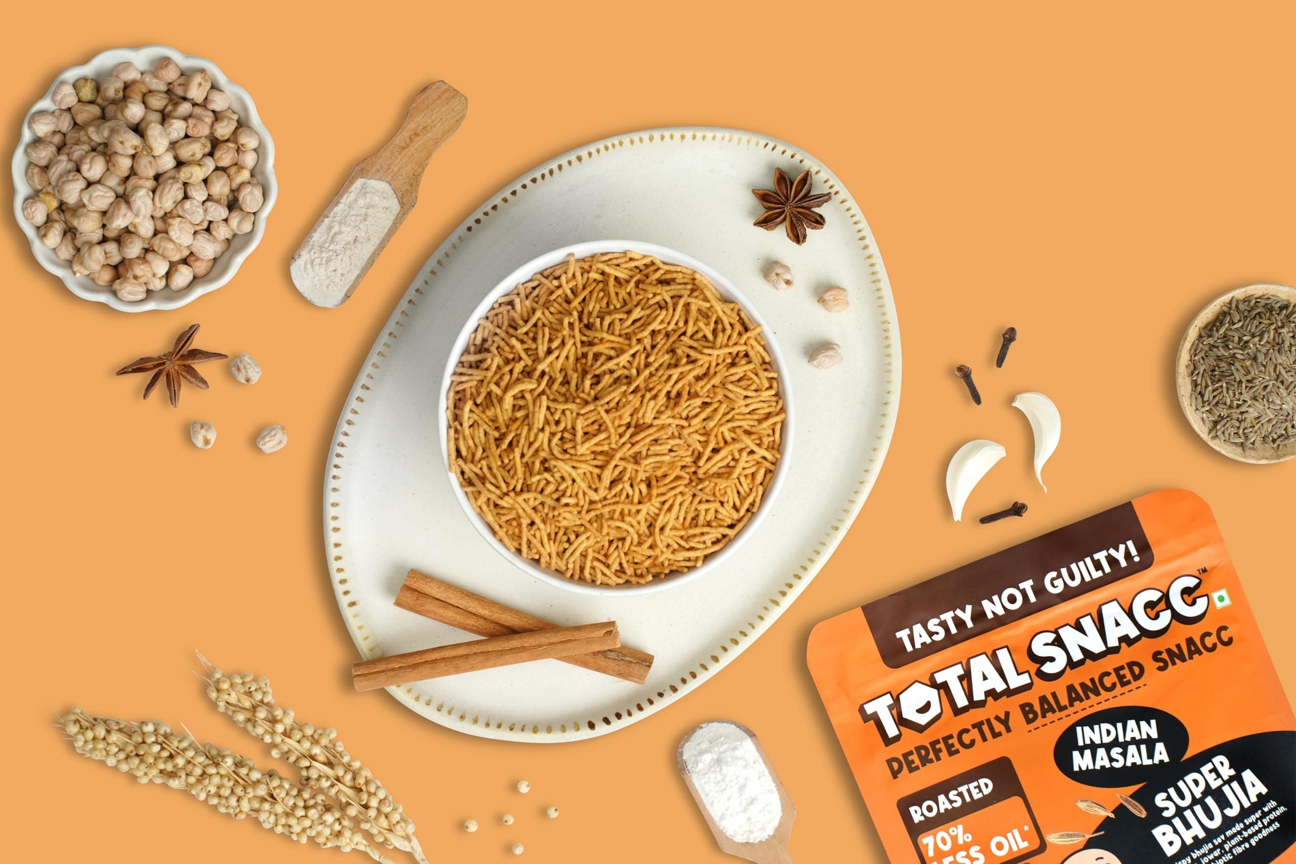 TOTAL SNACC Roasted Bhujia Indian Masala 250g | High Protein 19g, High Fibre 12g | 70% Less Oil | No Palm Oil | Baked Bhujiya | Healthy Namkeen | High Protein Snacks | Diabetic Friendly | Millet Bhujia | Low Calorie — image 7