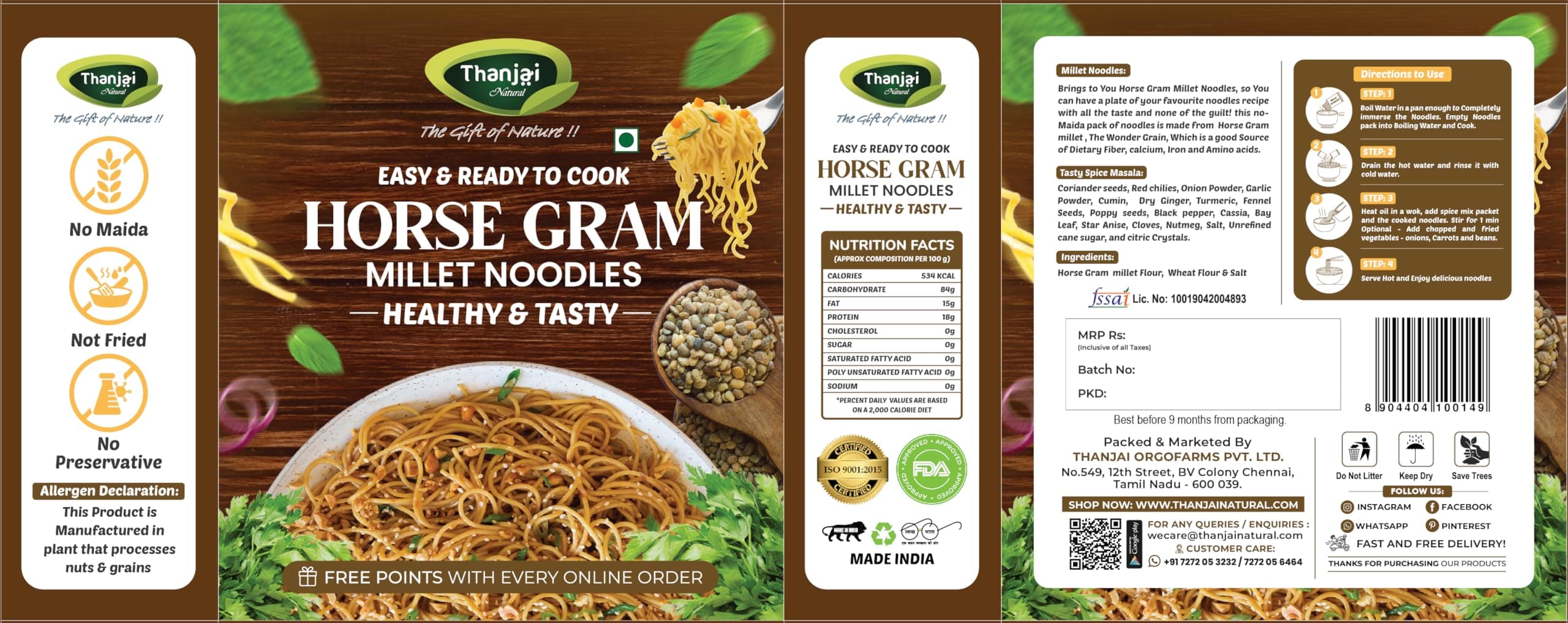 Thanjai Natural Horsegram Millet Noodles 200g Grams of Homemade Natural Millet Noodles(No Preservatives, No Chemicals, No Artificial Extract) — image 2
