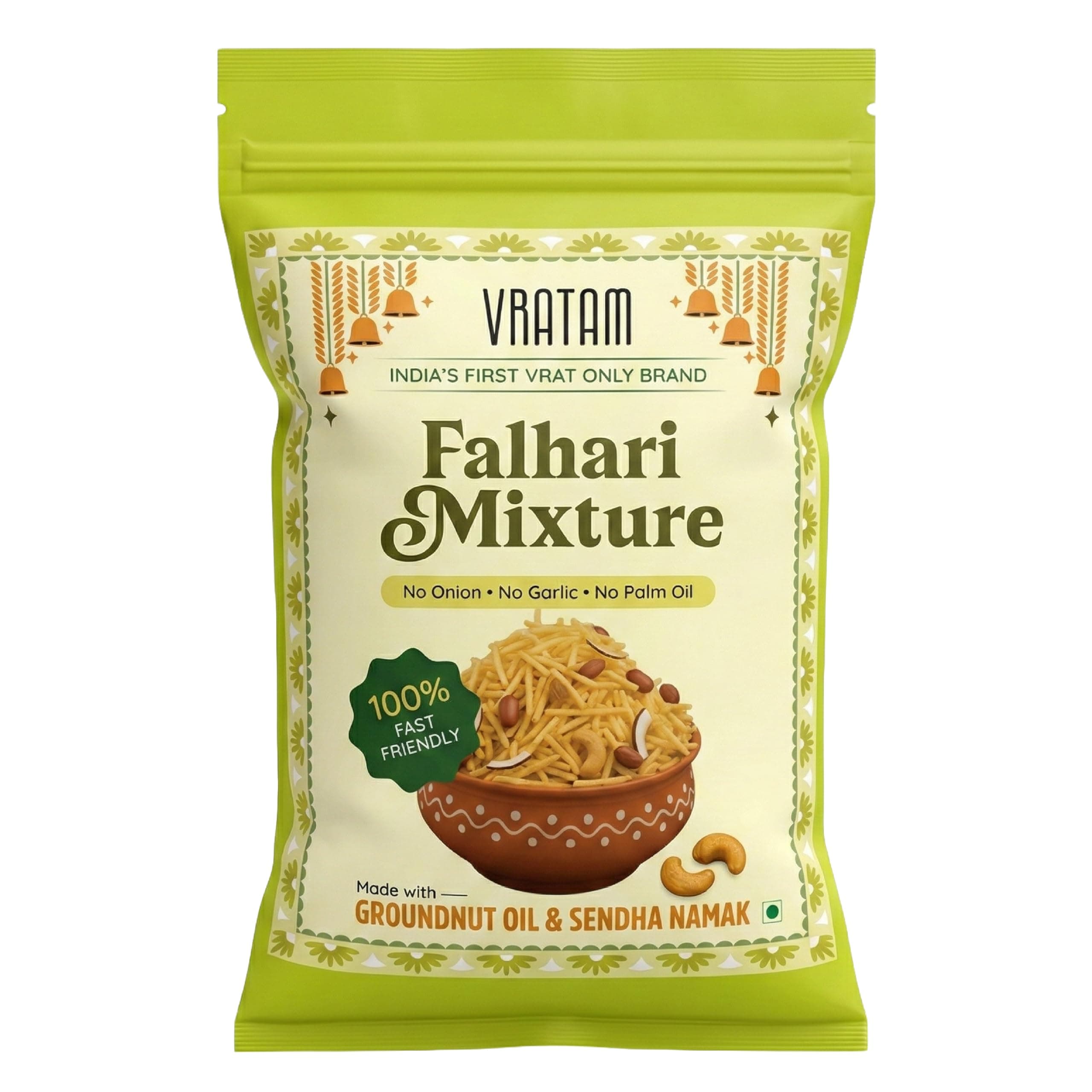 Vratam Falhari Trail Mix | Healthy Homemade Namkeen for Diet | No Onion No Garlic No Palm Oil | Guilt Free Snacks made in Groundnut Oil | Sweet and Salty Mixture for Home | 190G (pack of 1)
