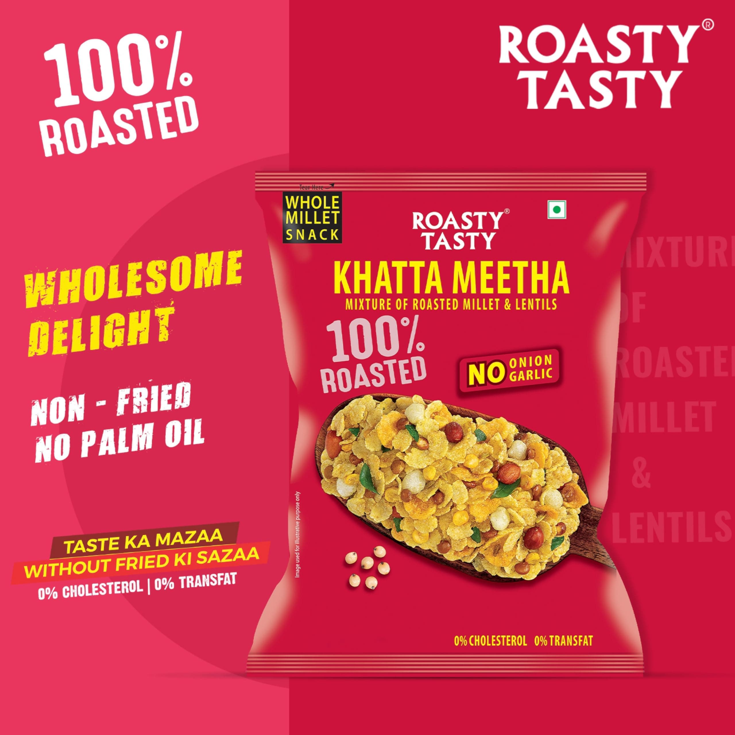 Roasty Tasty Khatta Meetha Roasted Millet Namkeen Snack 200gm | Oil-Free, Millet Snack For Kids | No Onion, No Garlic | Healthy Snacks — image 3
