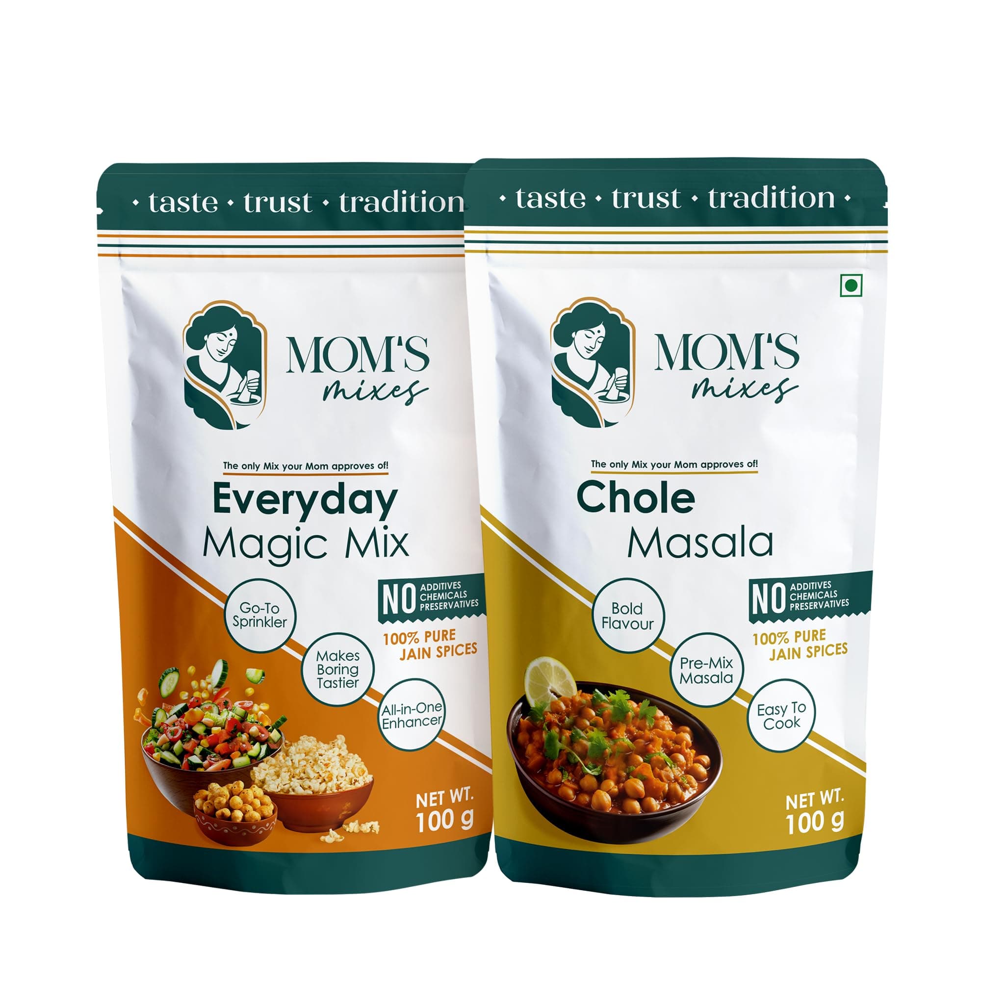Mom’s Mixes Combo of 2 | Everyday Magic Mix + Chole Masala | 100% Pure Jain Spices | No Onion No Garlic | No Preservatives | No MSG | No Added Colours | 200g — image 2