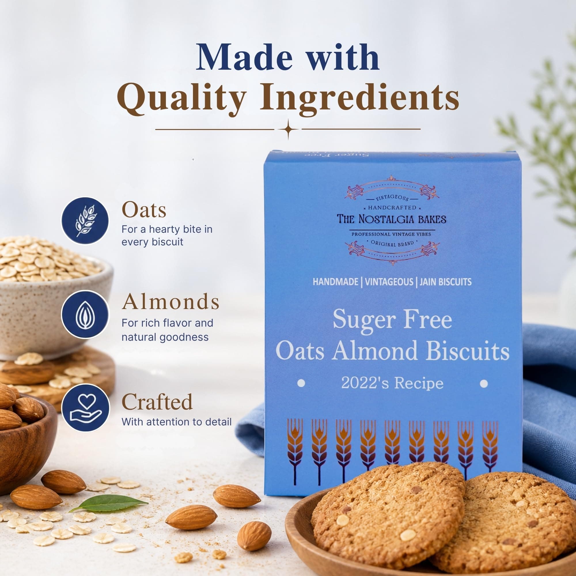 Amba Sugar Free Oats Almond (200g) & Peepe Wale Aata Biscuits (250g) Combo | Handmade Jain Biscuits | Premium Tea-Time Snacks — image 3
