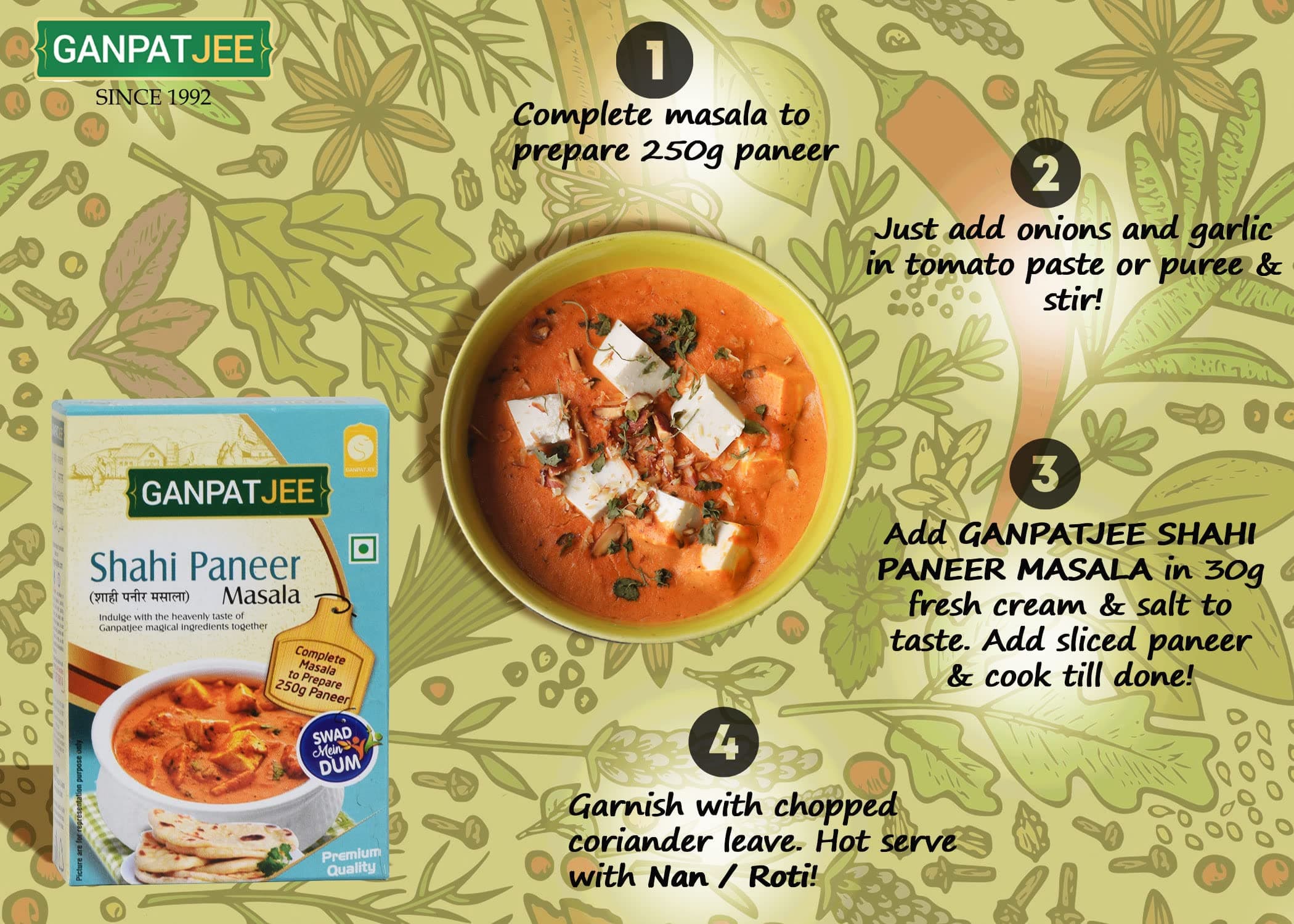 Ganpatjee Shahi Paneer Masala,100G | No need to add Cashew | Complete Ready Mix masala | No Onion No Garlic — image 6