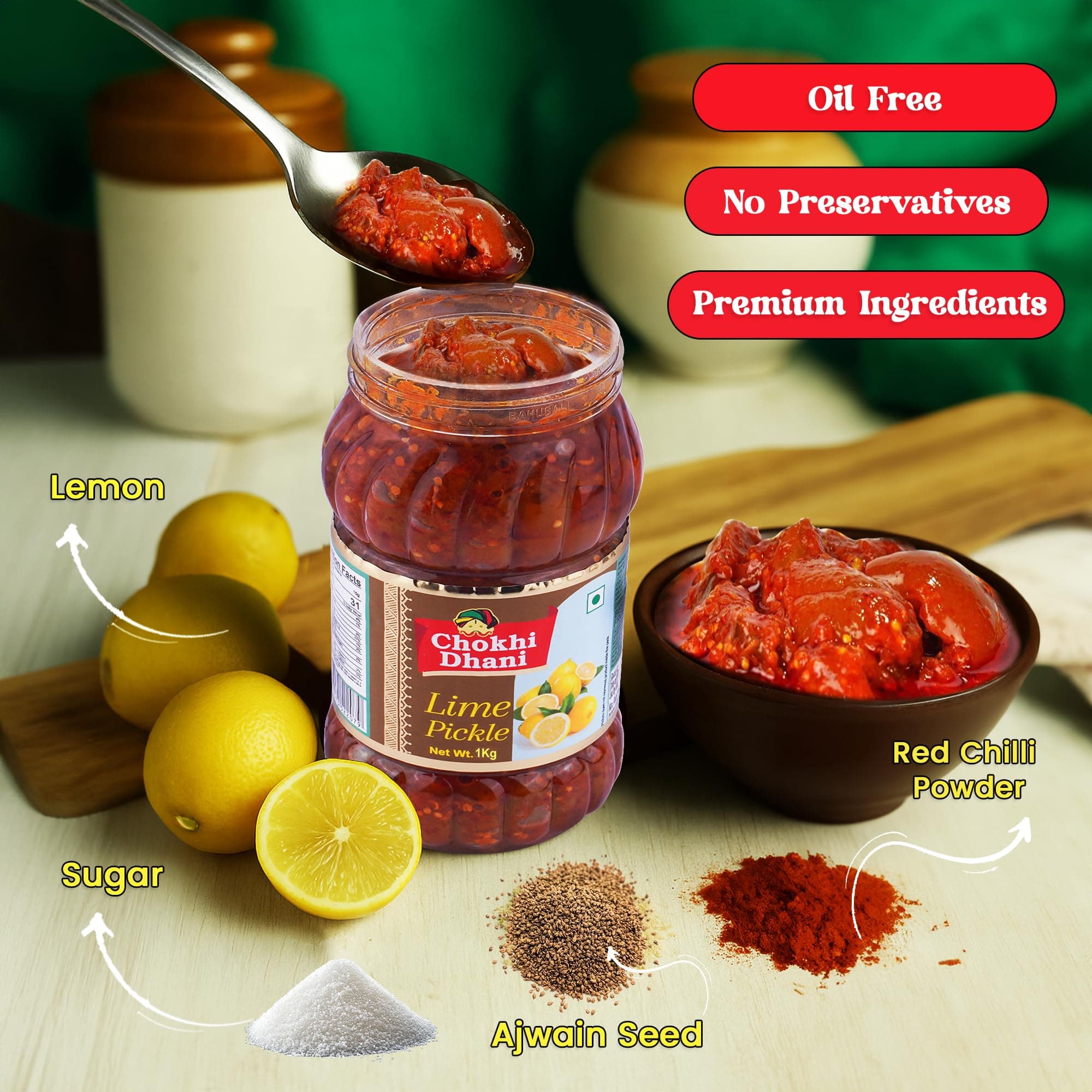 Chokhi Dhani Lime Pickle 1kg | Traditional Nimbu Achar | Spicy Tangy Lemon Pickle | Homemade Style Indian Achar | Oil Free | No Onion No Garlic | Khatta Chatpata Taste — image 4