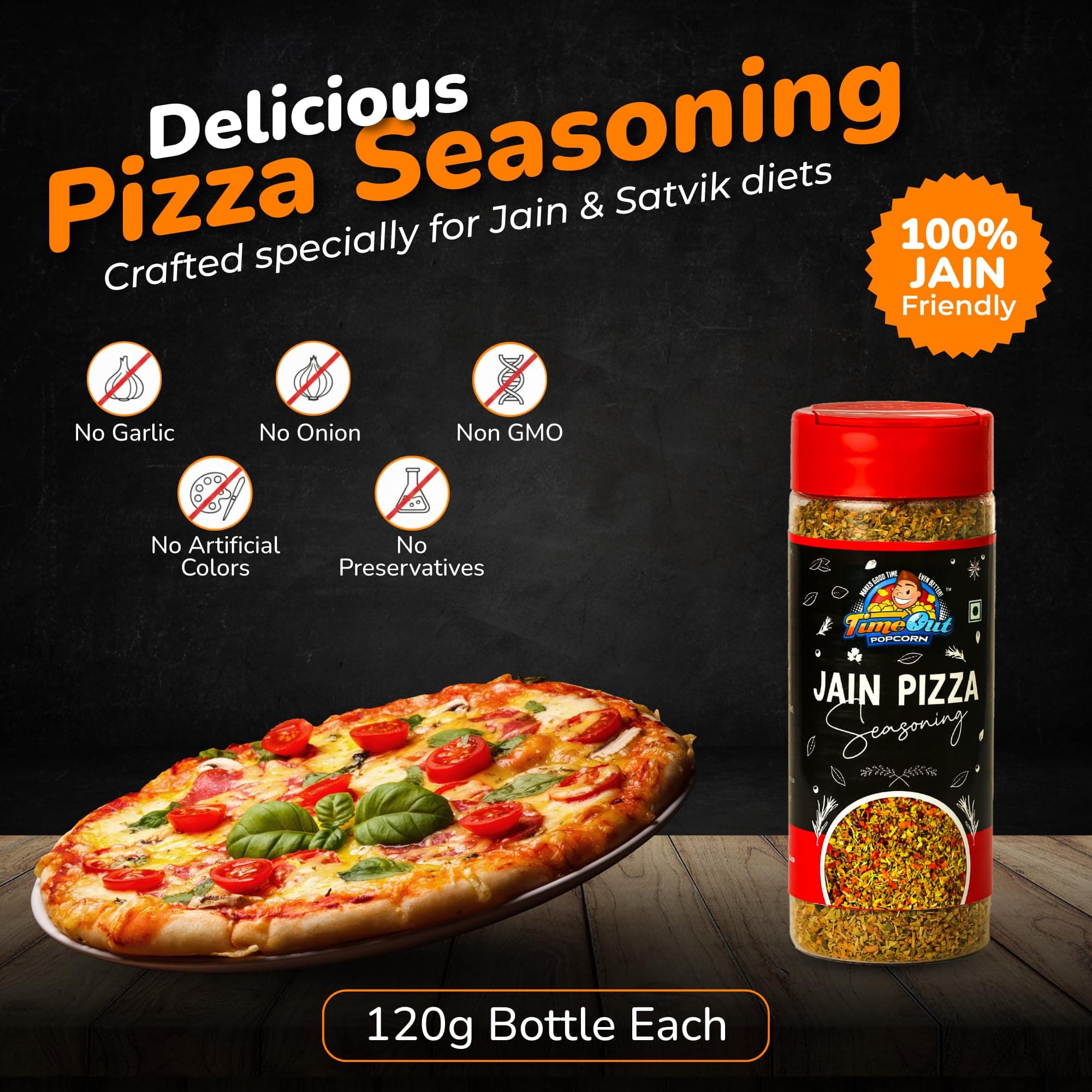 Time Out Popcorn No Garlic & Onion Jain Pizza Seasoning,120g, Pasta,Italian & Indian Dishes,Pack of 2 — image 3