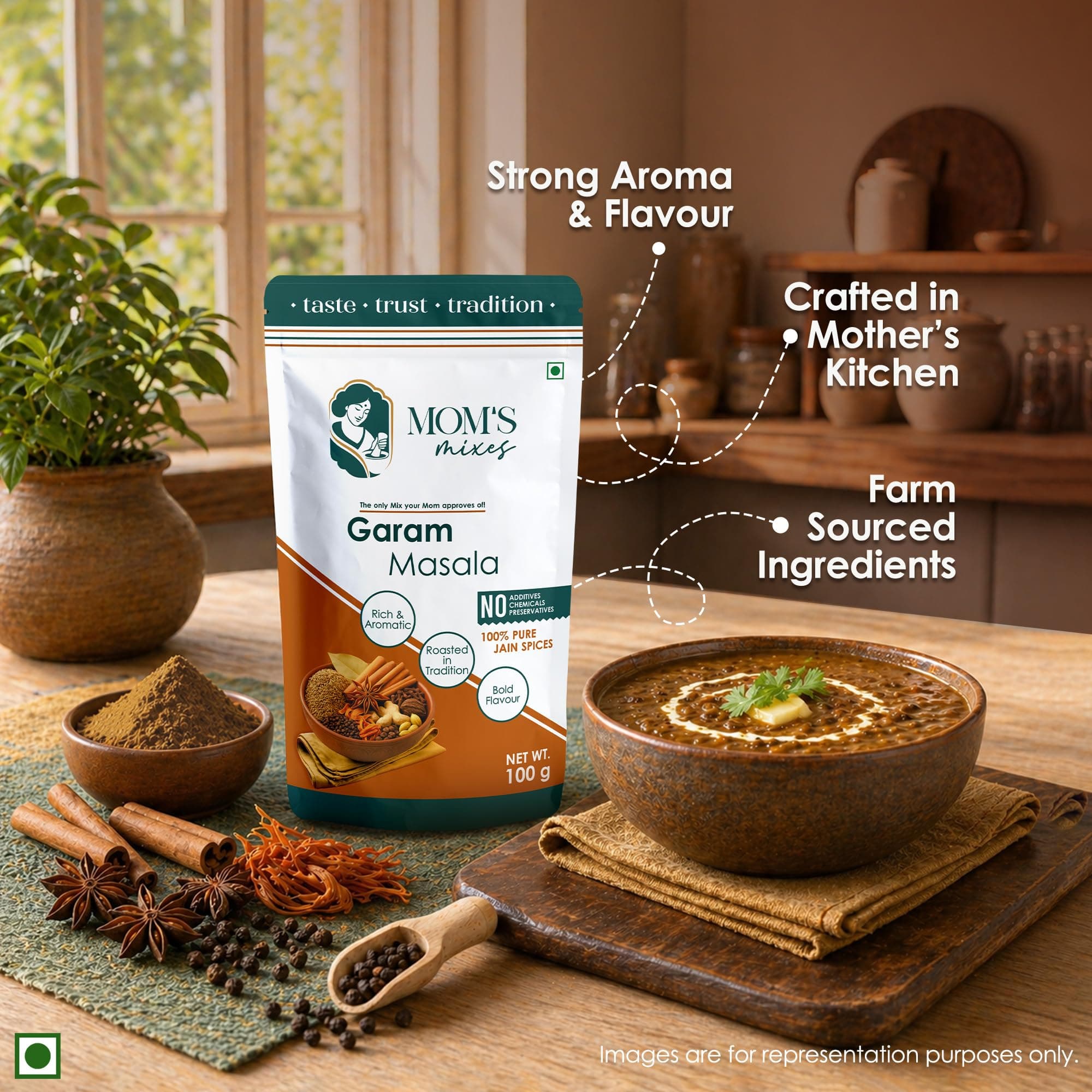 Mom’s Mixes Garam Masala (Garam Masala Powder) | Pure Jain Spices | No Onion No Garlic (Jain Friendly) | Rich & Aromatic | No Preservatives | 100g — image 6