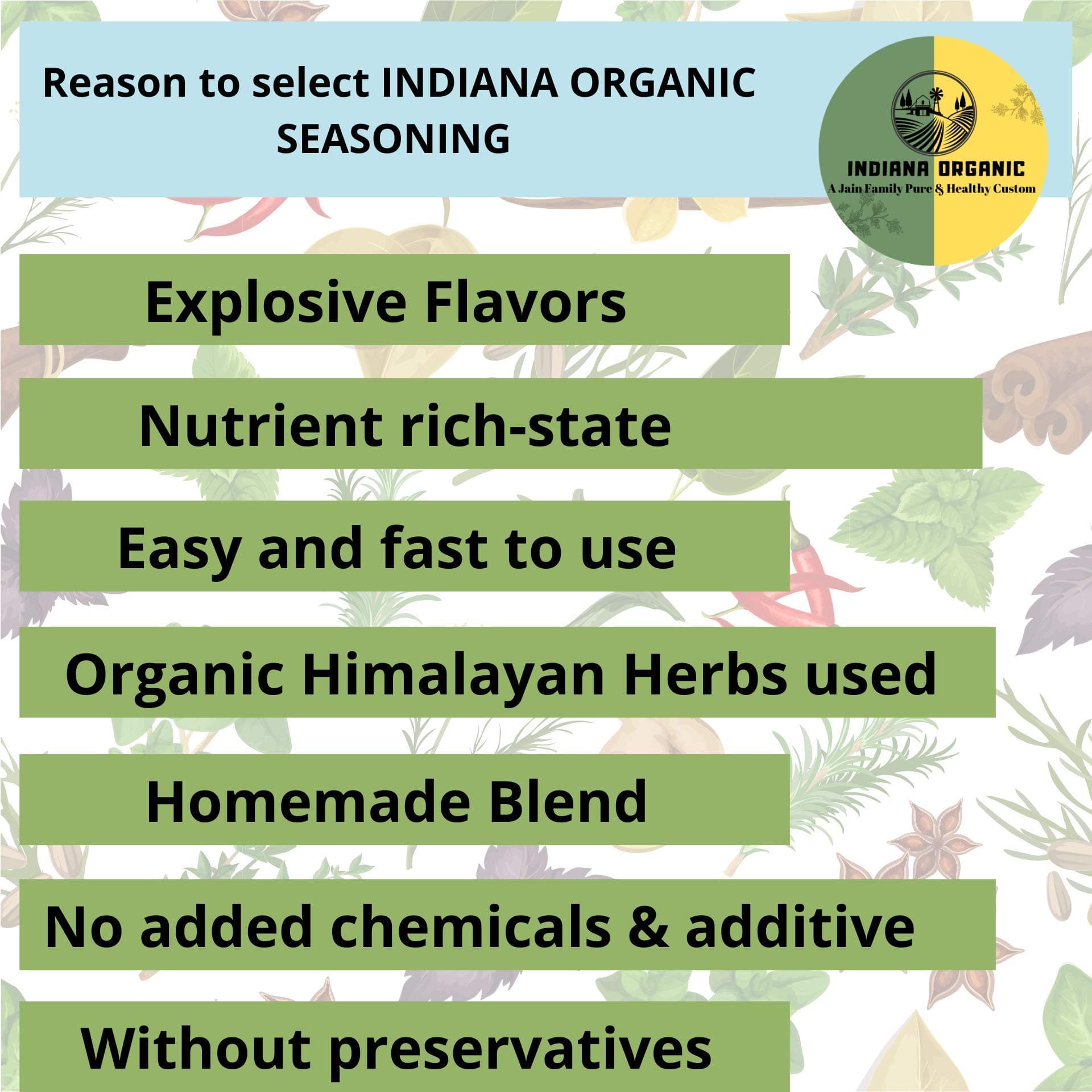 Indiana Organic Pizza Garlic Bread Seasoning - The Flavour Enhancement | Seasoning with Himalayan Herbs (150 Gram) No Onion and Garlic. — image 3