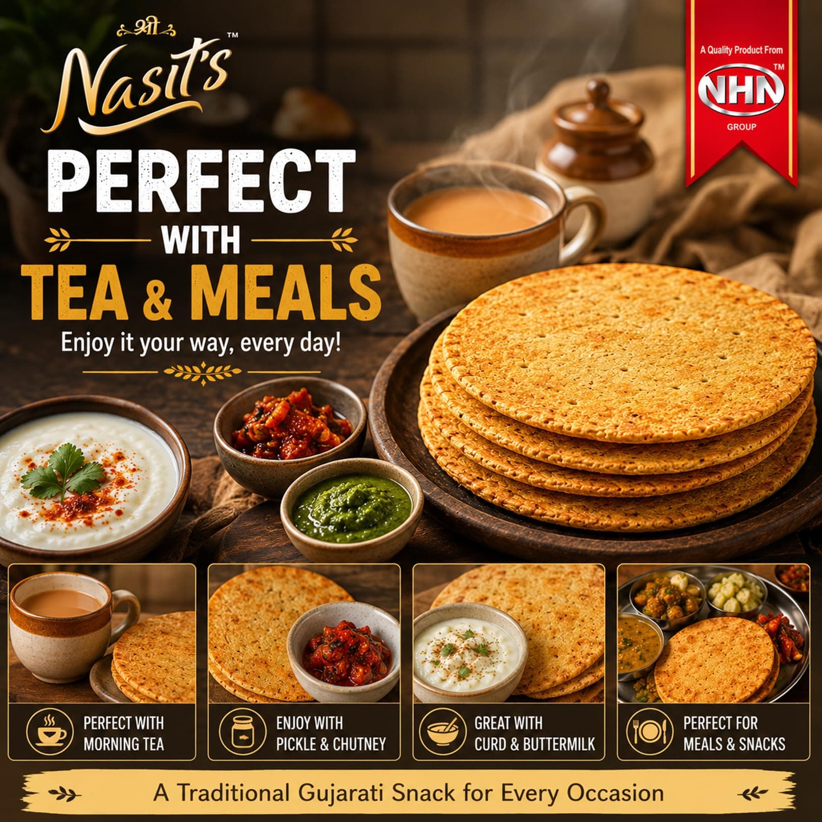 Nasit’s Bhakhri | Thick & Crispy Gujarati Breakfast Snack | Ready to Eat Traditional Bhakhri | Available in Multiple Flavors (Chilli Coriander) — image 5