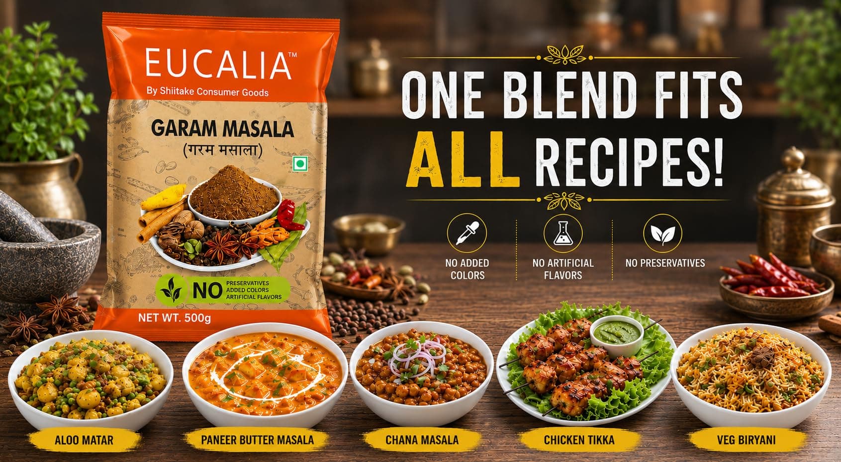 EUCALIA Garam Masala Pack of 3 (100g) | Aromatic Spice Blend for Curries, Rice & Gravies | Authentic Indian Taste | No Preservatives | Rich, Warm & Aromatic Flavour for Everyday Cooking | Sattvik No Onion No Garlic (NONG) | Total 300g — image 9