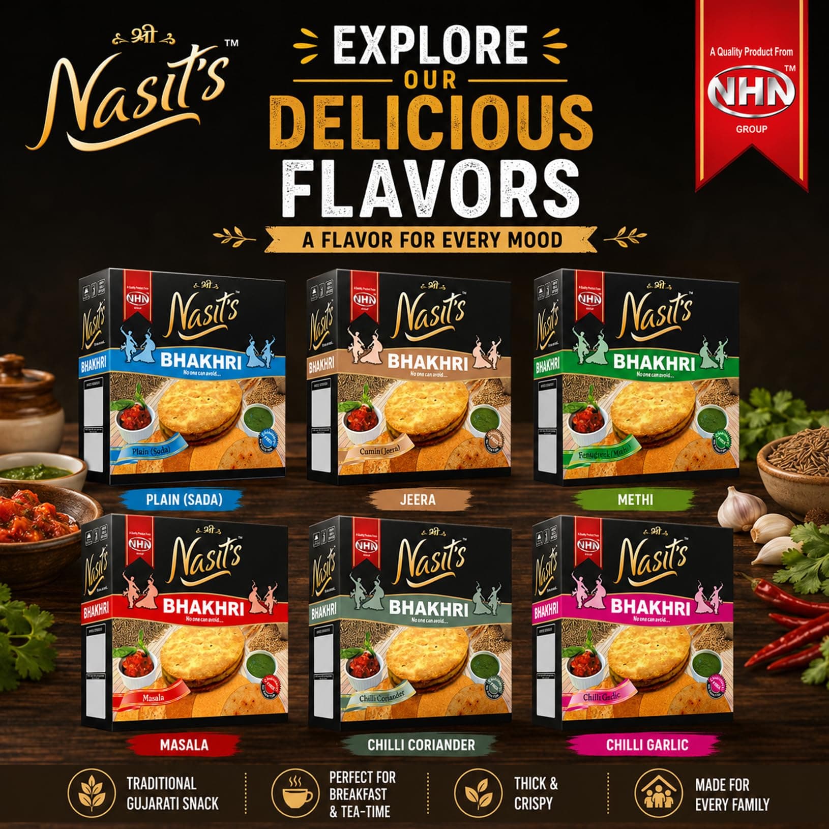 Nasit’s Bhakhri | Thick & Crispy Gujarati Breakfast Snack | Ready to Eat Traditional Bhakhri | Available in Multiple Flavors (Chilli Coriander) — image 7