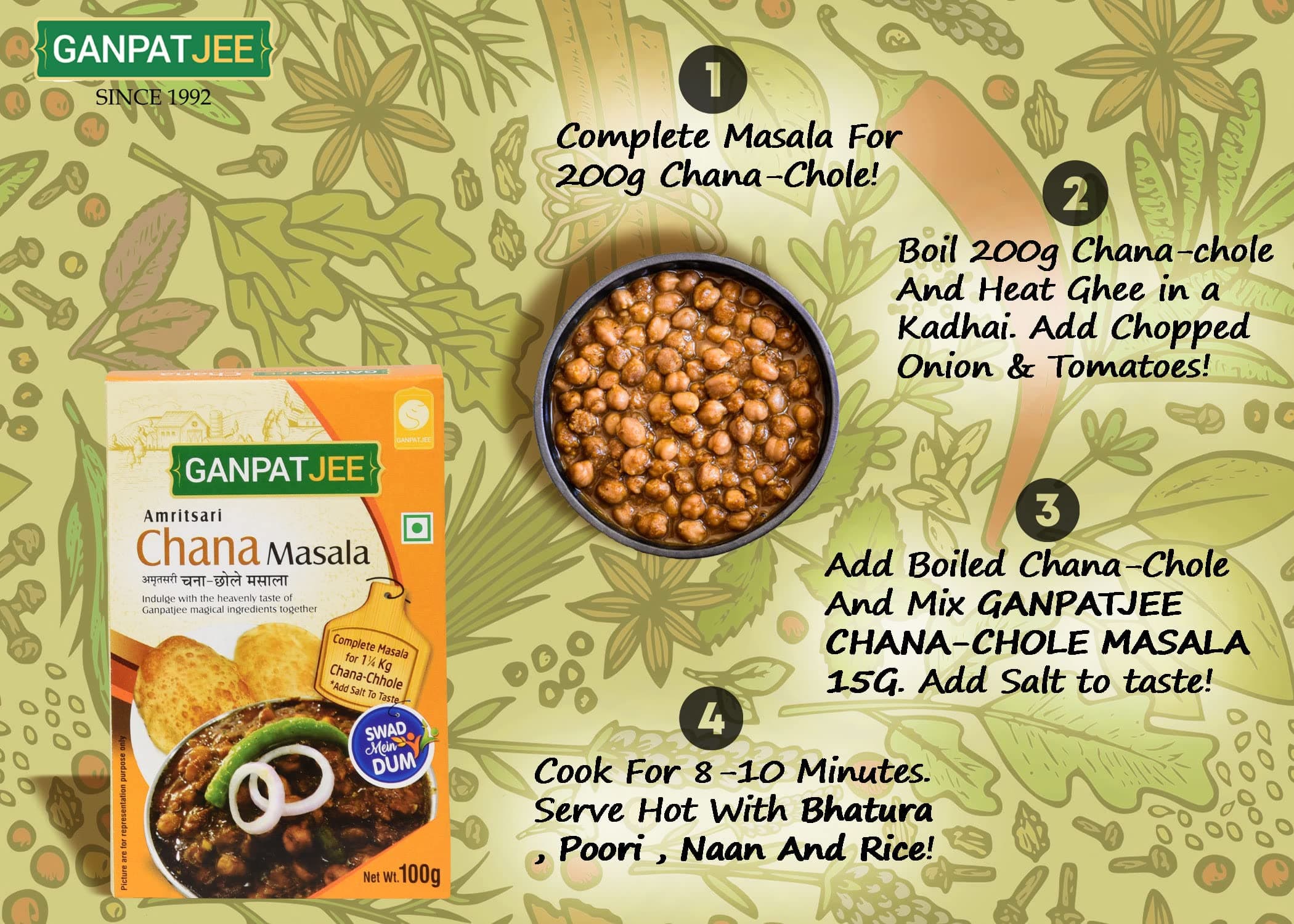 Ganpatjee Chana Chole Masala,100g | Indian Authentic Spices, Delicious And Flavorful With Natural Oils | No Onion Garlic Masala — image 5