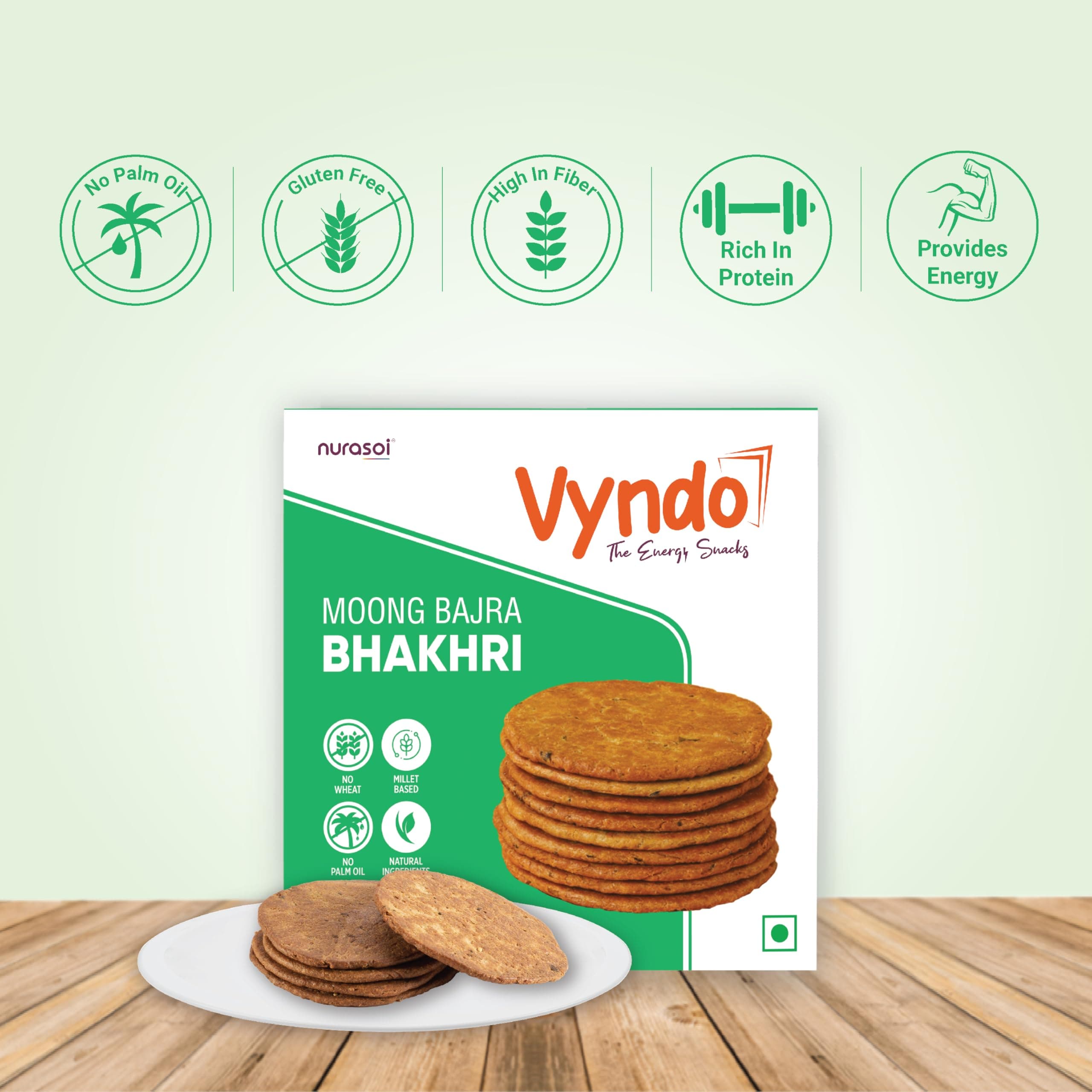 Vyndo All Bhakhri Combo – Pack of 5 (180g Each) | Millet Snacks, Gluten-Free, Healthy Energy Snack for Kids & Adults | Moong Bajra, Masala Ragi, Roasted Ragi, Farali, Jeera — image 7
