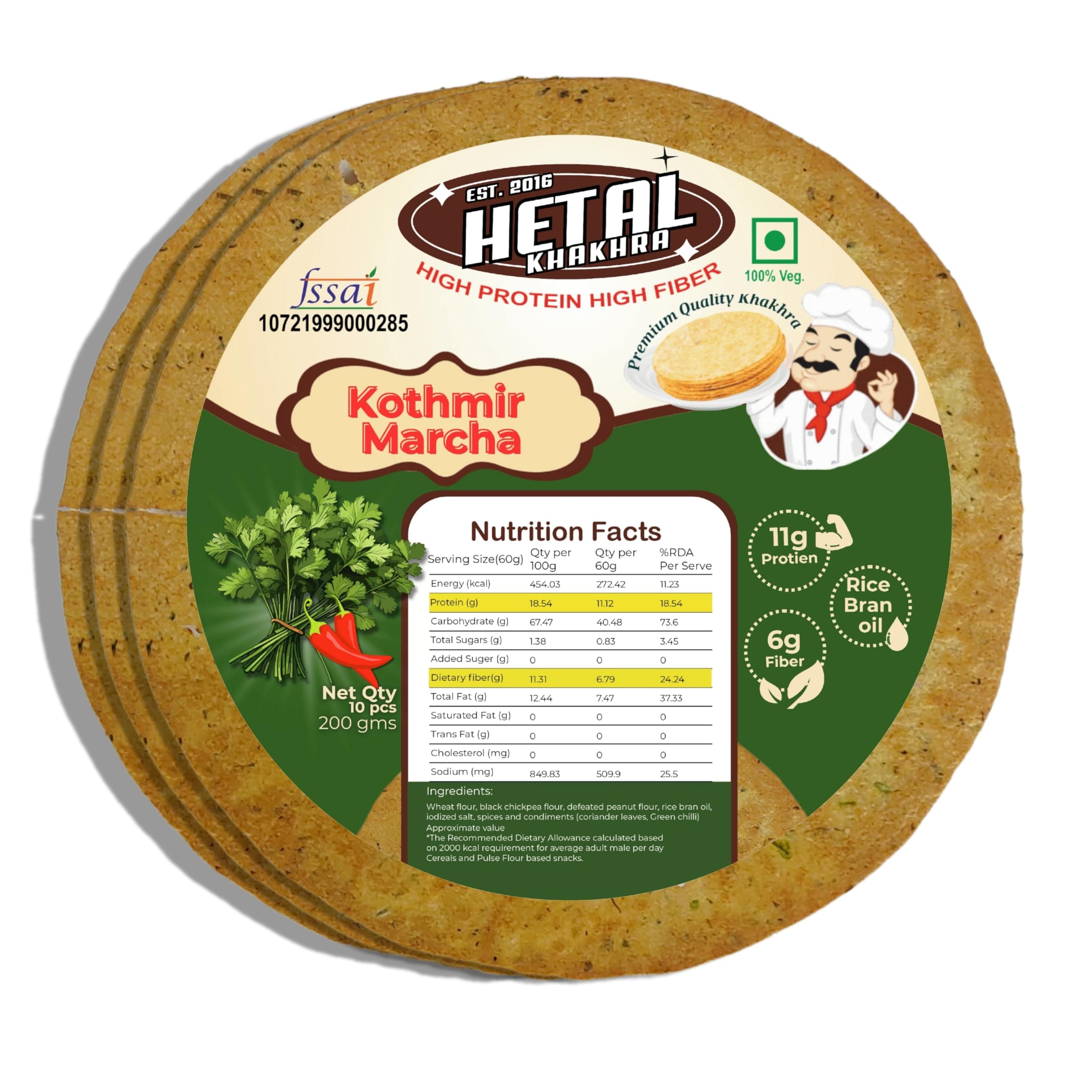 Kothmi Marcha Khakhra | JAIN | Crispy | Ready To Eat | High Protein High Fiber| No Palm Oil | 200g Vacuum Pack Of 2 — image 9