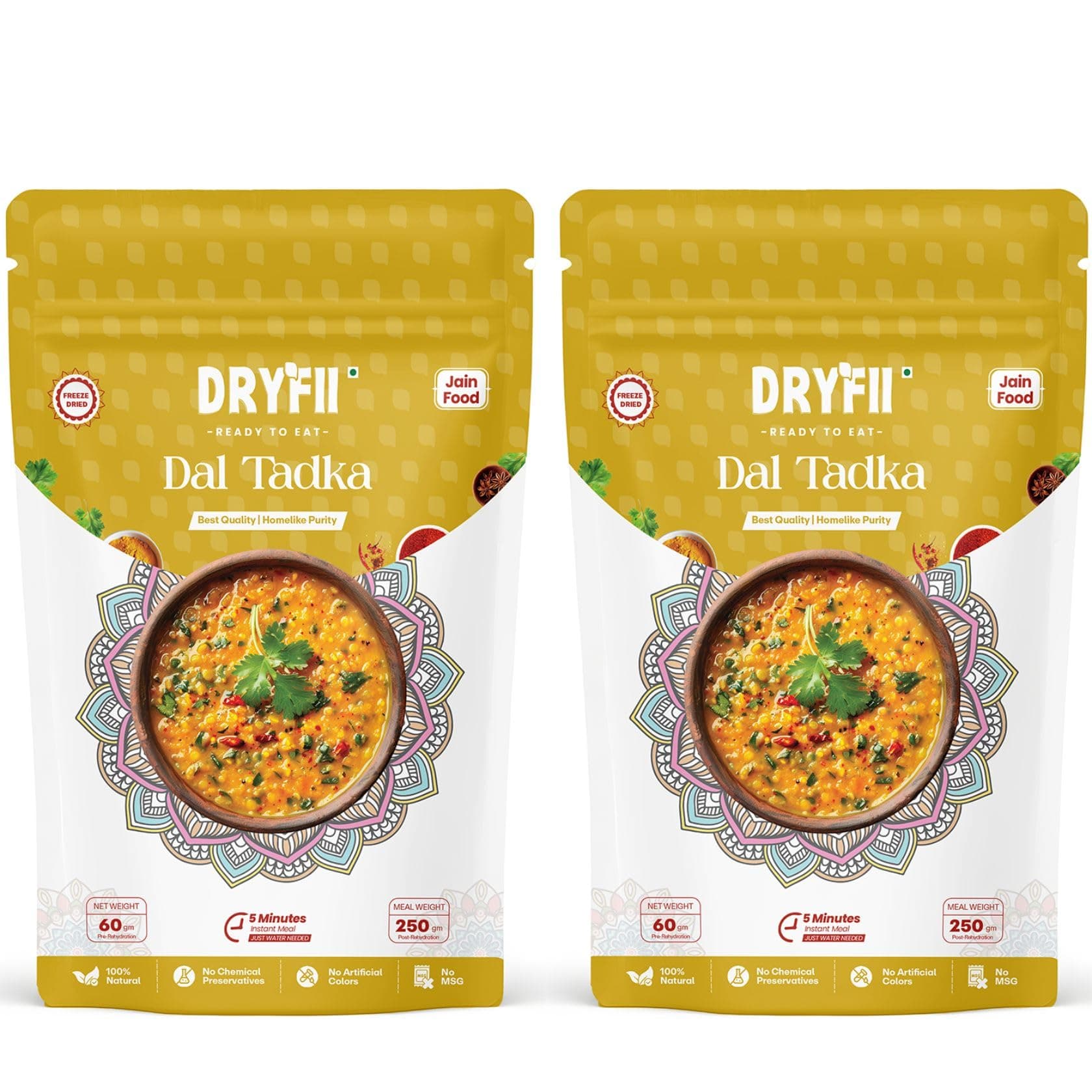 Dryfii Ready-to-Eat Instant Dal Tadka | Pure Veg | Freeze Dried | Suitable for Jain | Rehydrated Weight 500 g