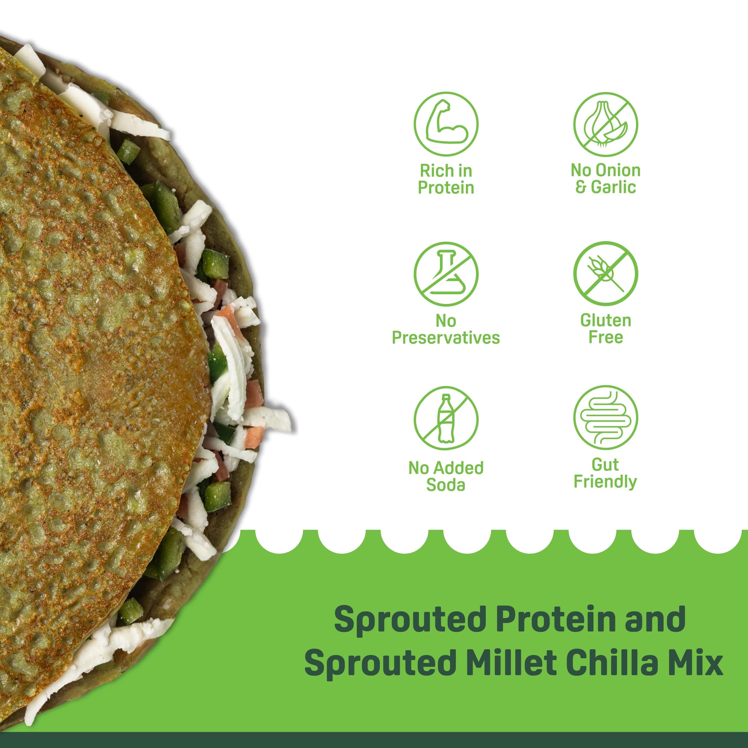 Natible Sprouted Protein & Millet Chilla Dosa Mix (Spinach Masala) Instant Breakfast Meal I Gluten Free I High Protein I No Onion No Garlic I Suitable for Kids & Adults I Travel Friendly 200g — image 4