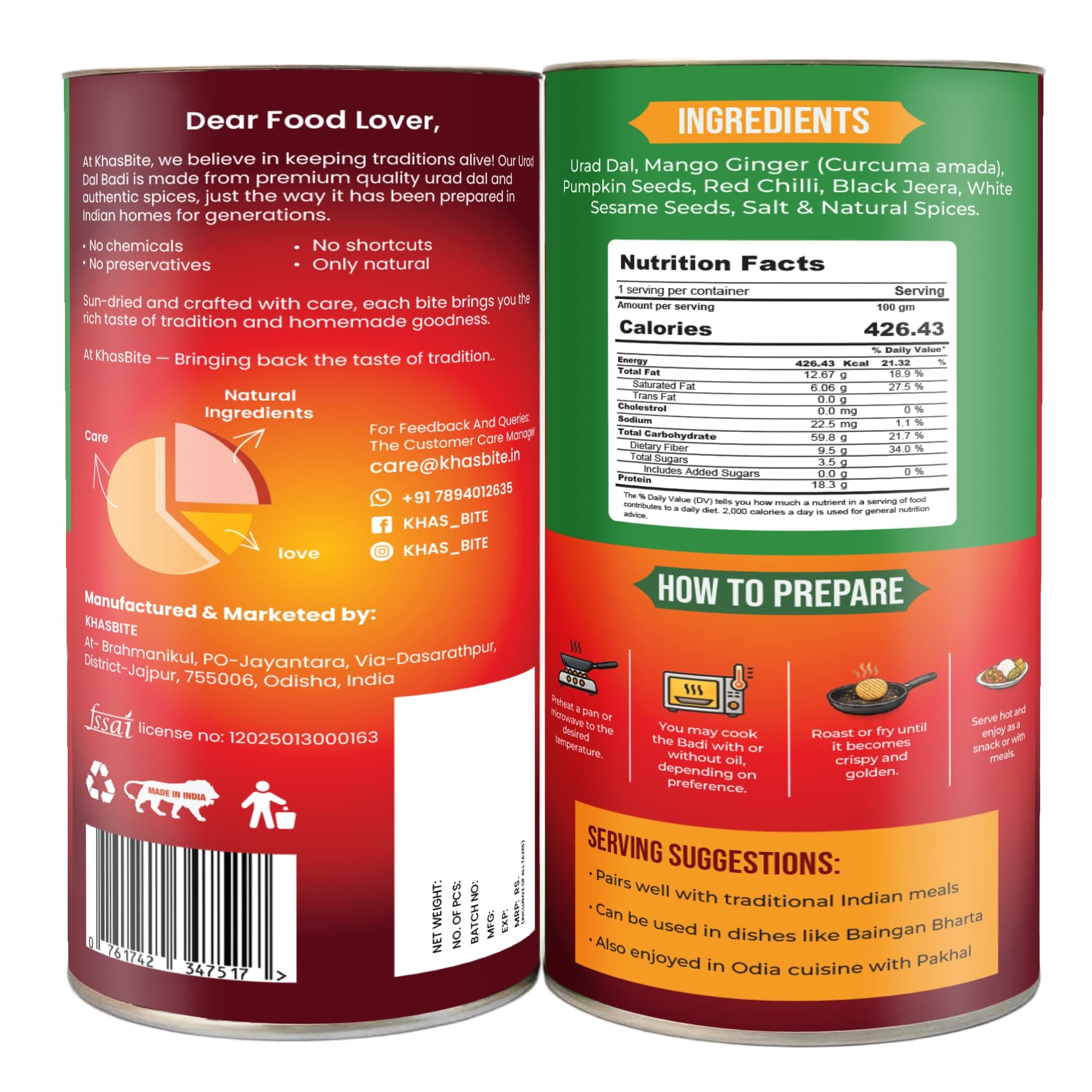 KhasBite Urad Dal Badi Traditional Indian Lentil Nuggets Made from Split Black Gram Ready to Cook Ingredient for Curry Sabzi Fry Cooking Pack in Sealed Tin Container Hygienic Packaging 150g Pack 2 — image 3