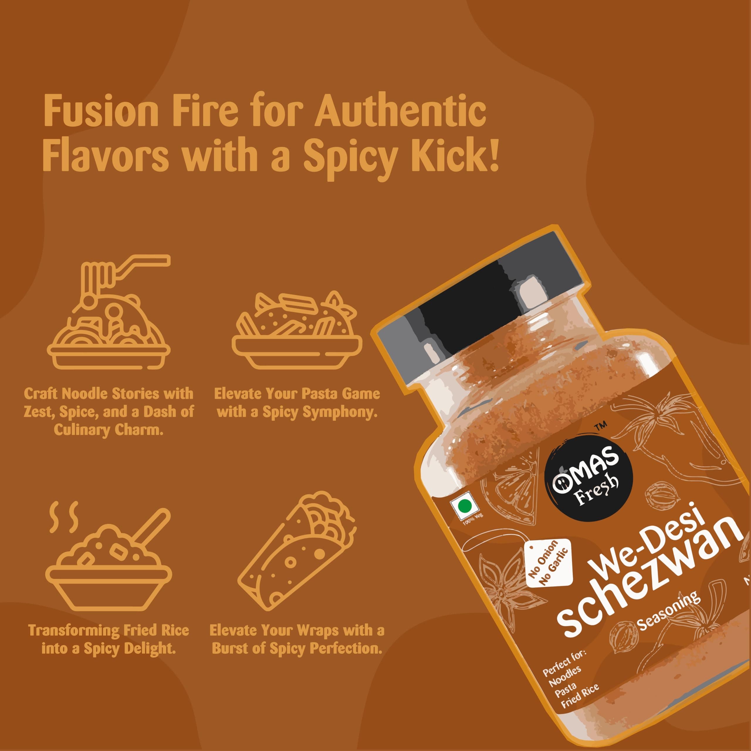 Omas Fresh Jain We-Desi Schezwan Seasoning | No Onion, No Garlic Masala Best for Making Noodles, Pasta, Fried Rice, Nachos (250g, Schezwan) — image 4